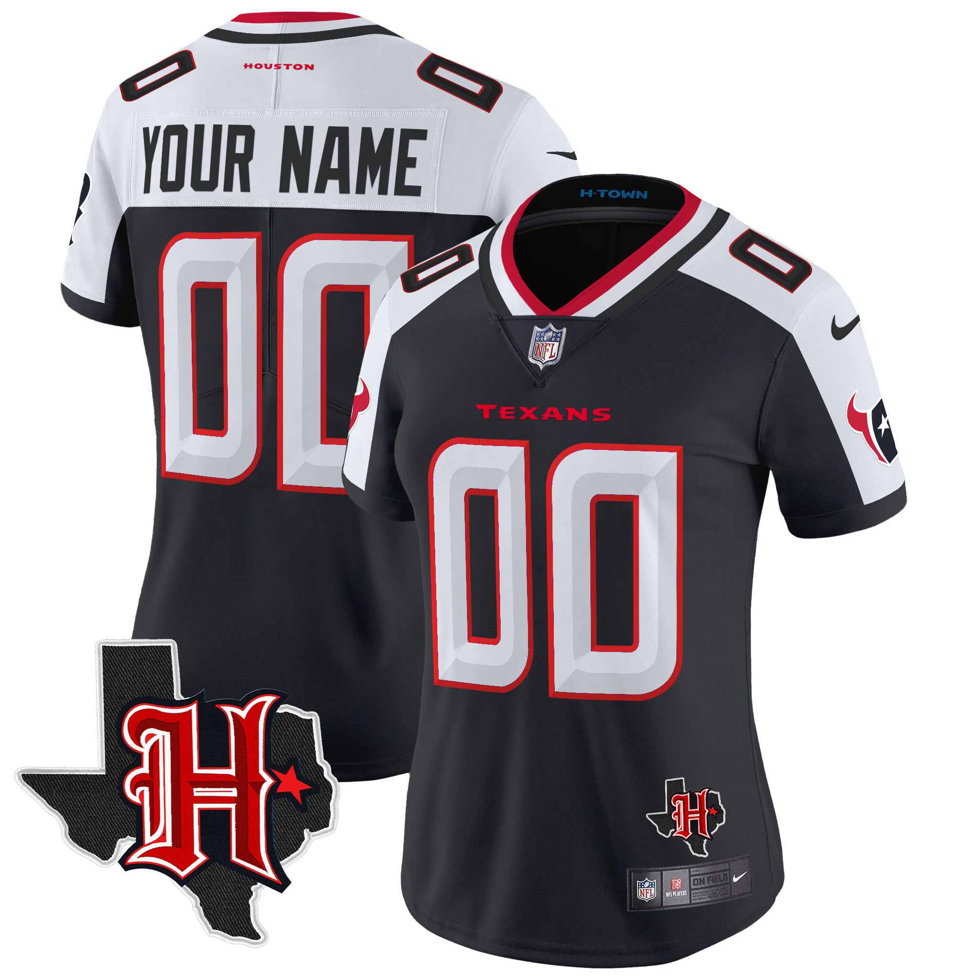 Women's Houston Texans 2024 Texas Patch Vapor Limited Custom Navy Alternate Jersey V5 - All Stitched