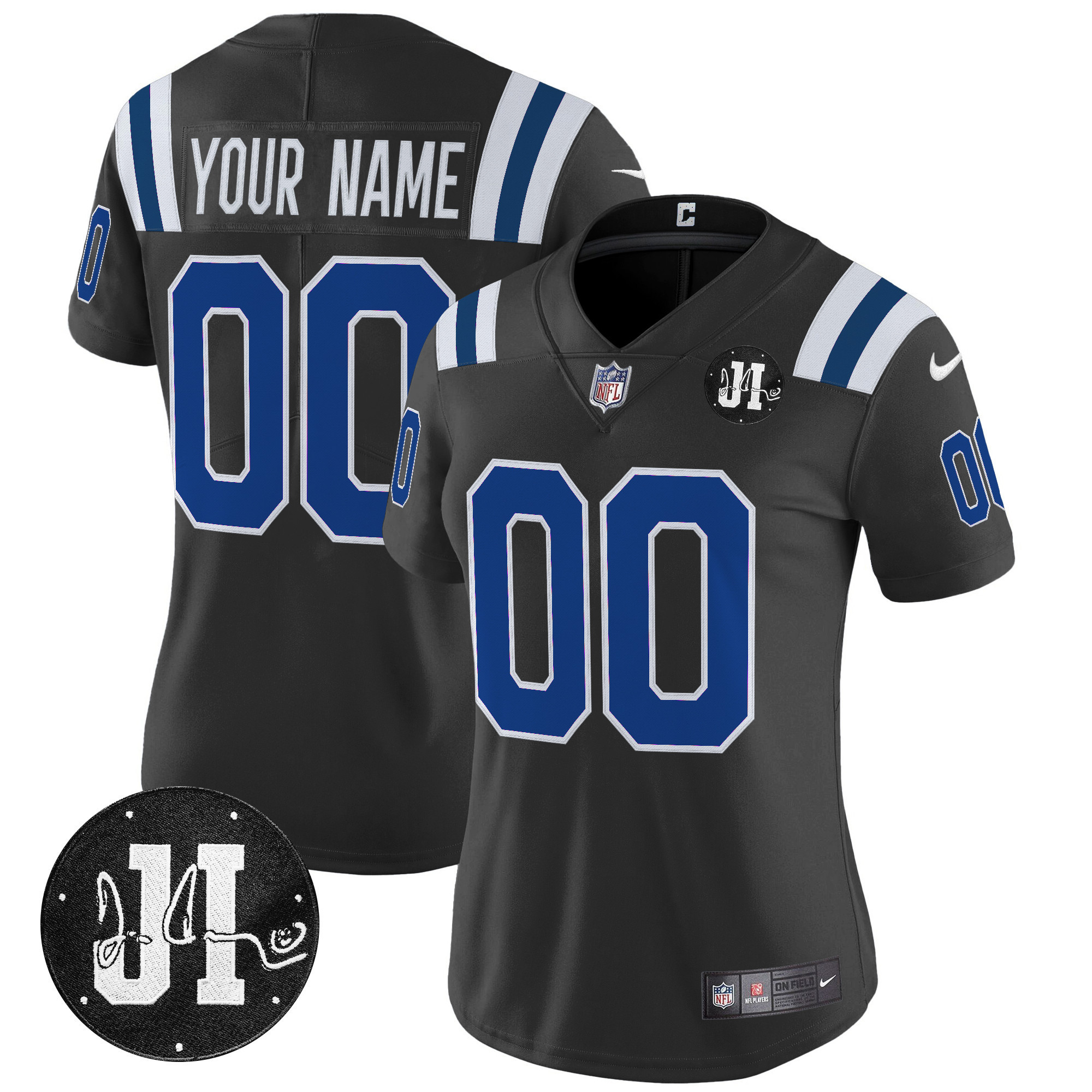 Women's Indianapolis Colts 2025 Jim Irsay Patch Vapor Limited Custom Black Jersey - All Stitched