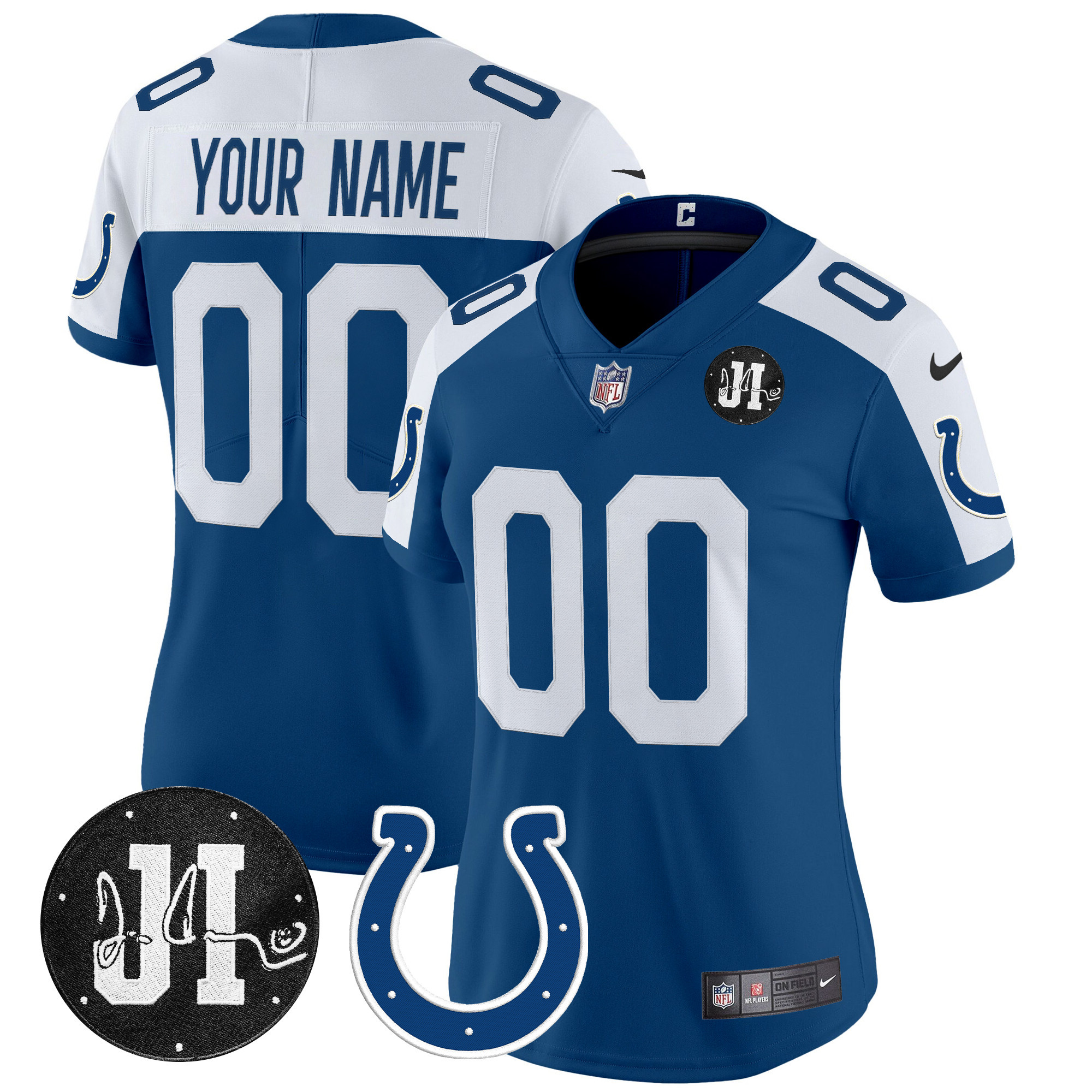 Women's Indianapolis Colts 2025 Jim Irsay Patch Vapor Limited Custom Royal Alternate Jersey - All Stitched