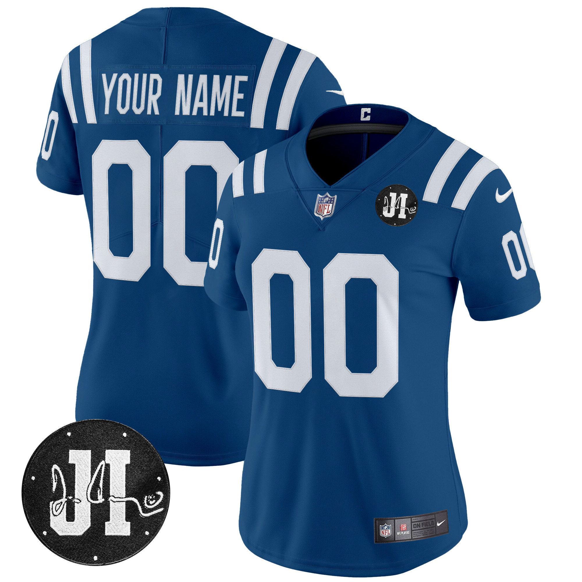 Women's Indianapolis Colts 2025 Jim Irsay Patch Vapor Limited Custom Royal Jersey - All Stitched