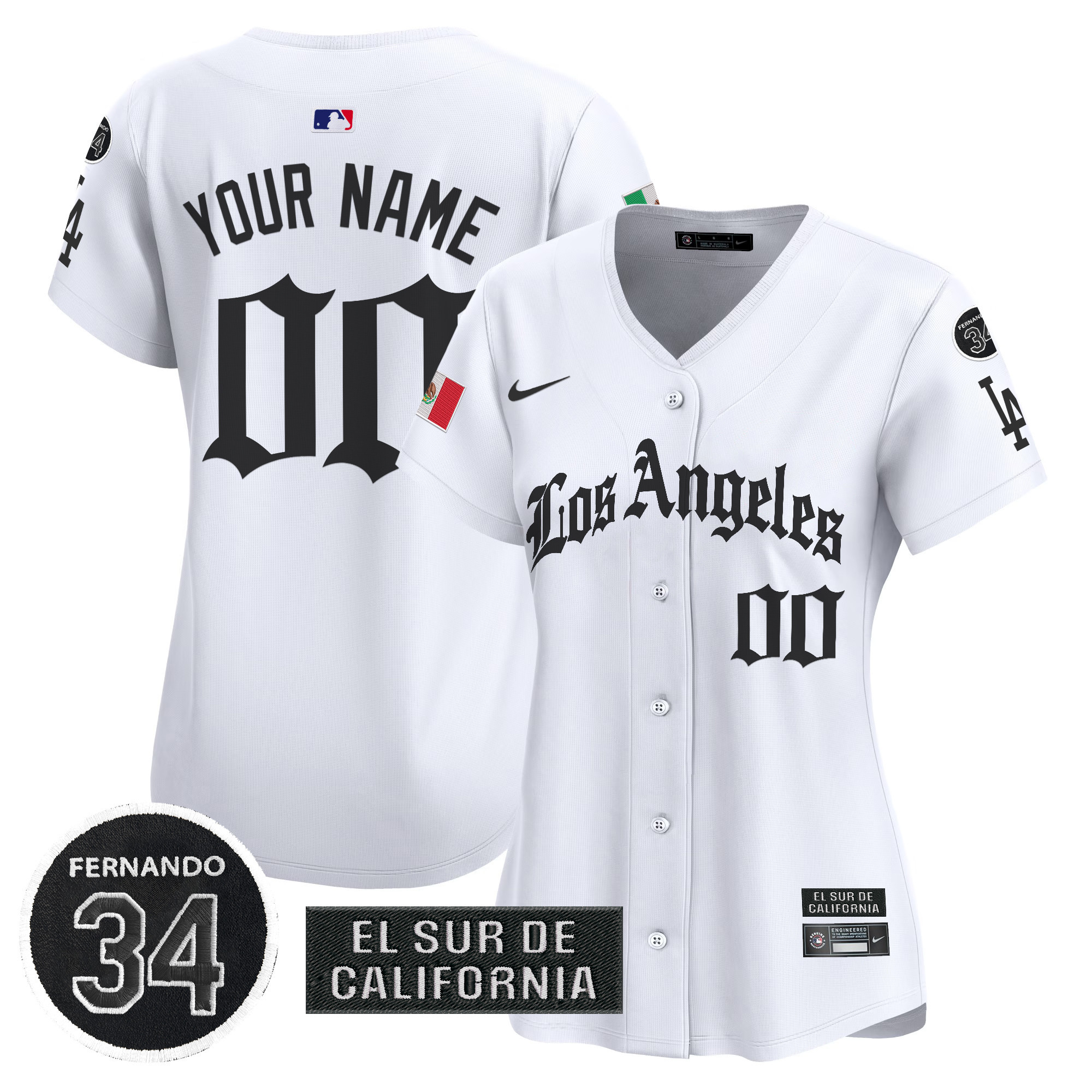 Women's Los Angeles Dodgers Mexico 2025 LA Gothic Style Vapor Premier Limited Custom White Jersey - All Stitched