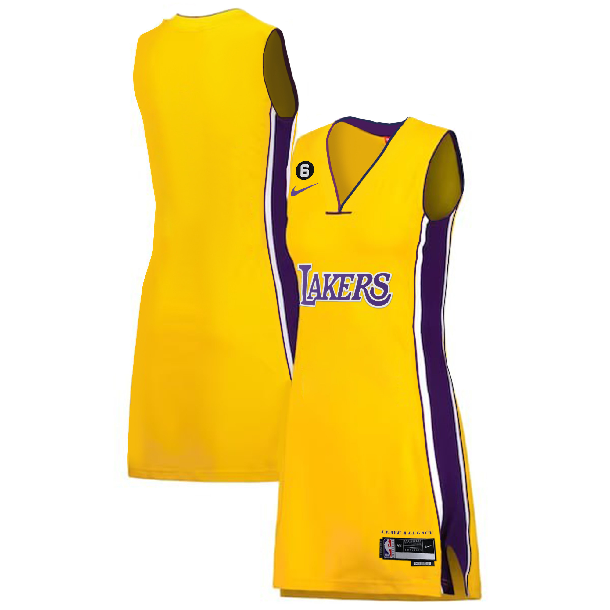Women's Los Angeles Lakers Gold & Split Dress Gold Jersey - All Stitched