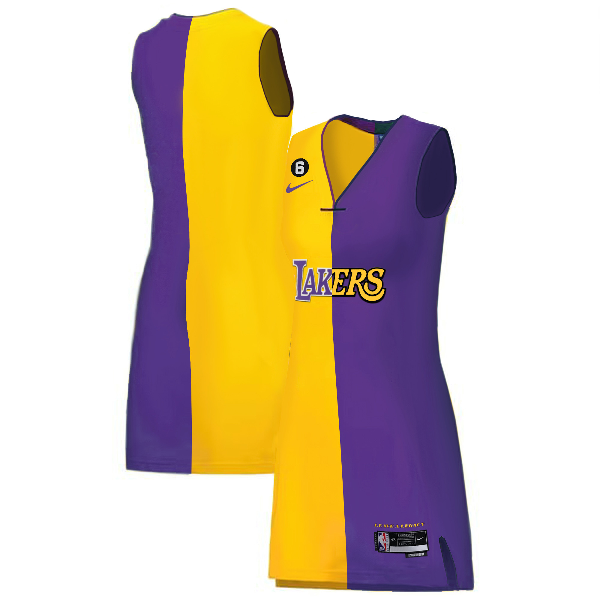 Women's Los Angeles Lakers Gold & Split Dress Split Jersey - All Stitched