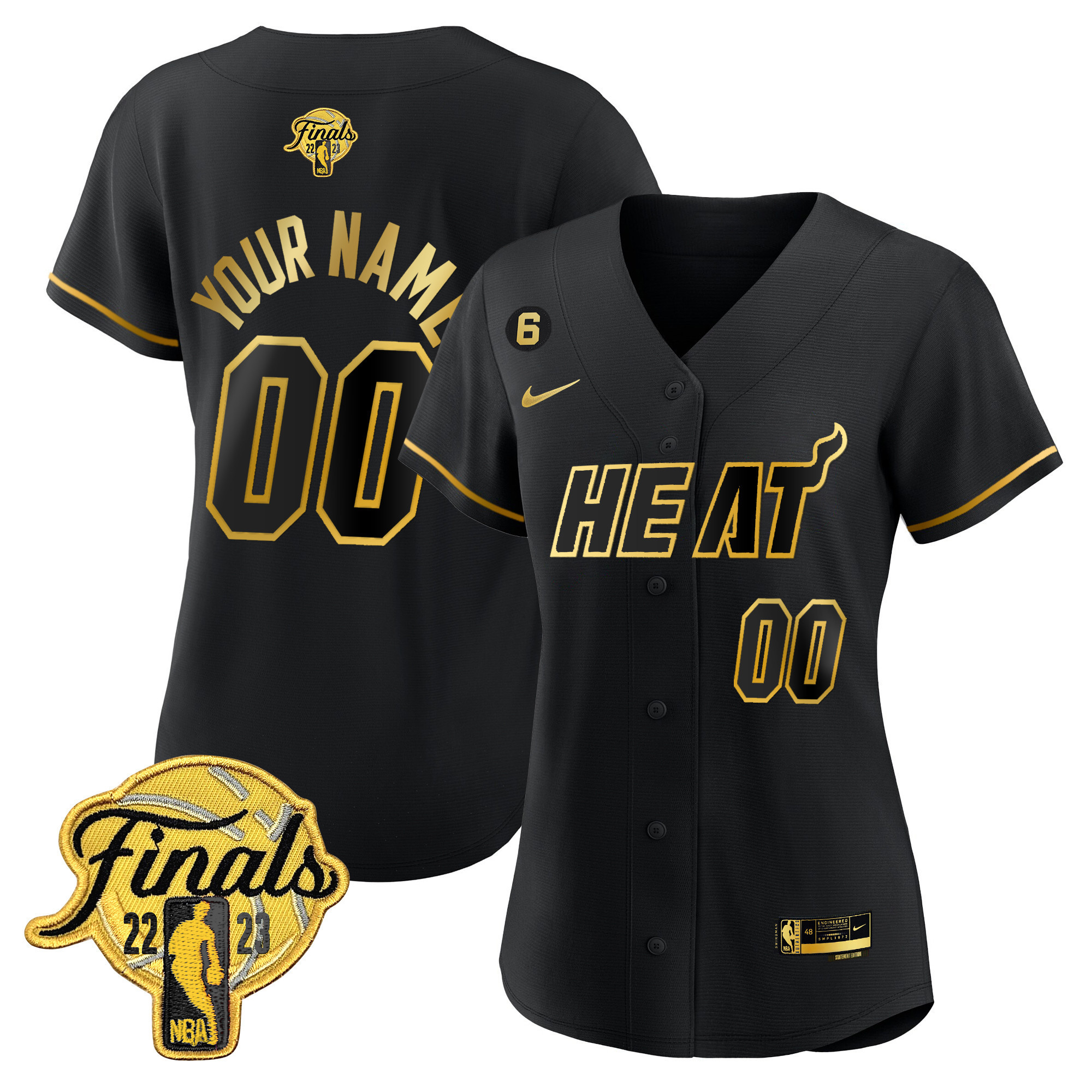 Women's Miami Heat 2023 Finals Baseball Cool Base Custom Black Gold Jersey - All Stitched