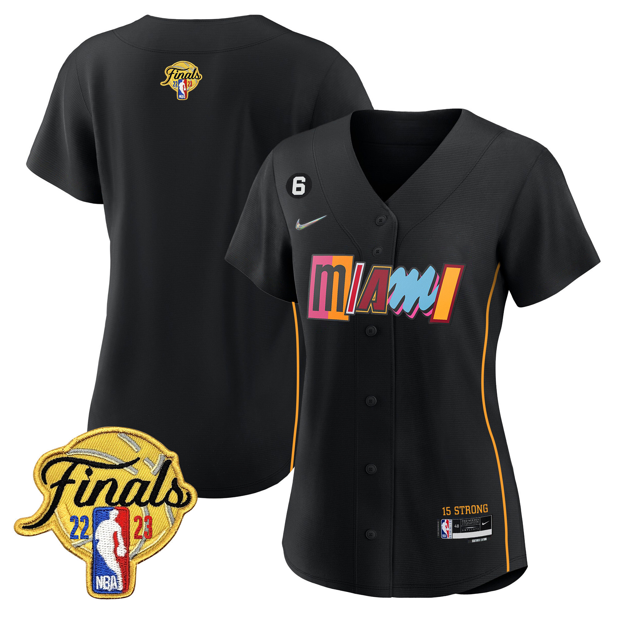 Women's Miami Heat 2023 Finals Patch Baseball City Black Jersey V2 - All Stitched