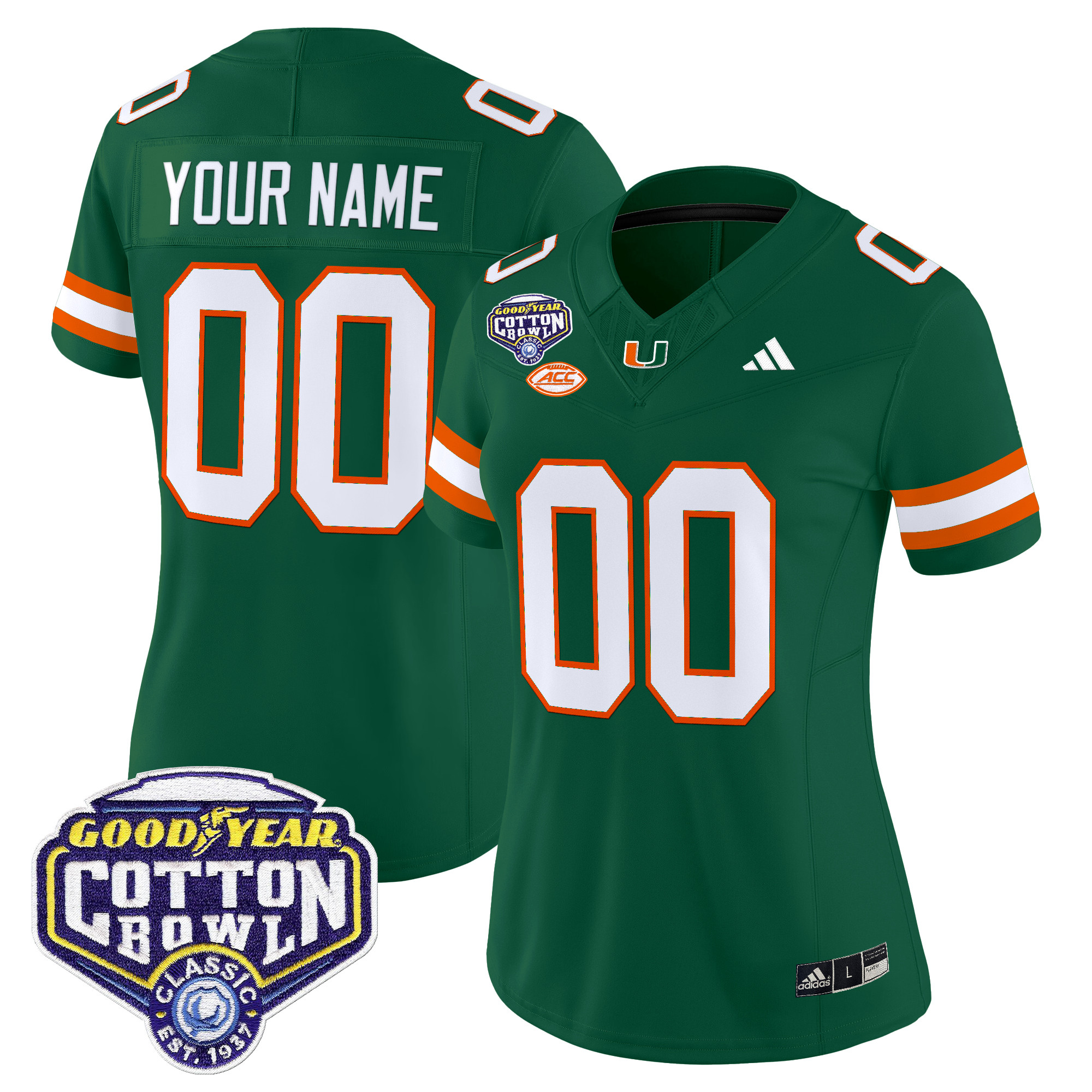 Women's Miami Hurricanes 2025 Cotton Bowl Vapor Limited Custom Green Jersey - All Stitched