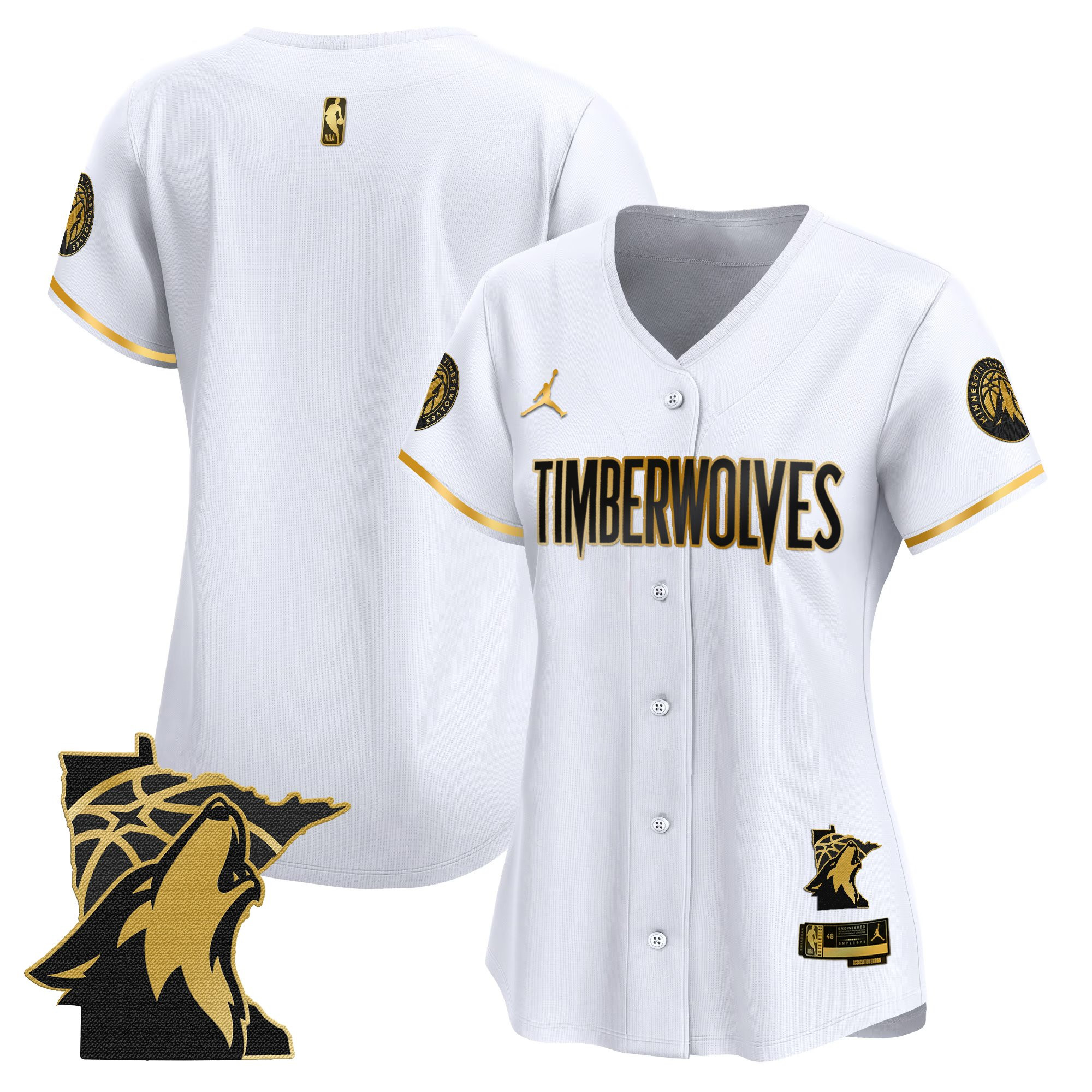 Women's Minnesota Timberwolves 2025 Vapor Baseball White Gold Jersey - All Stitched