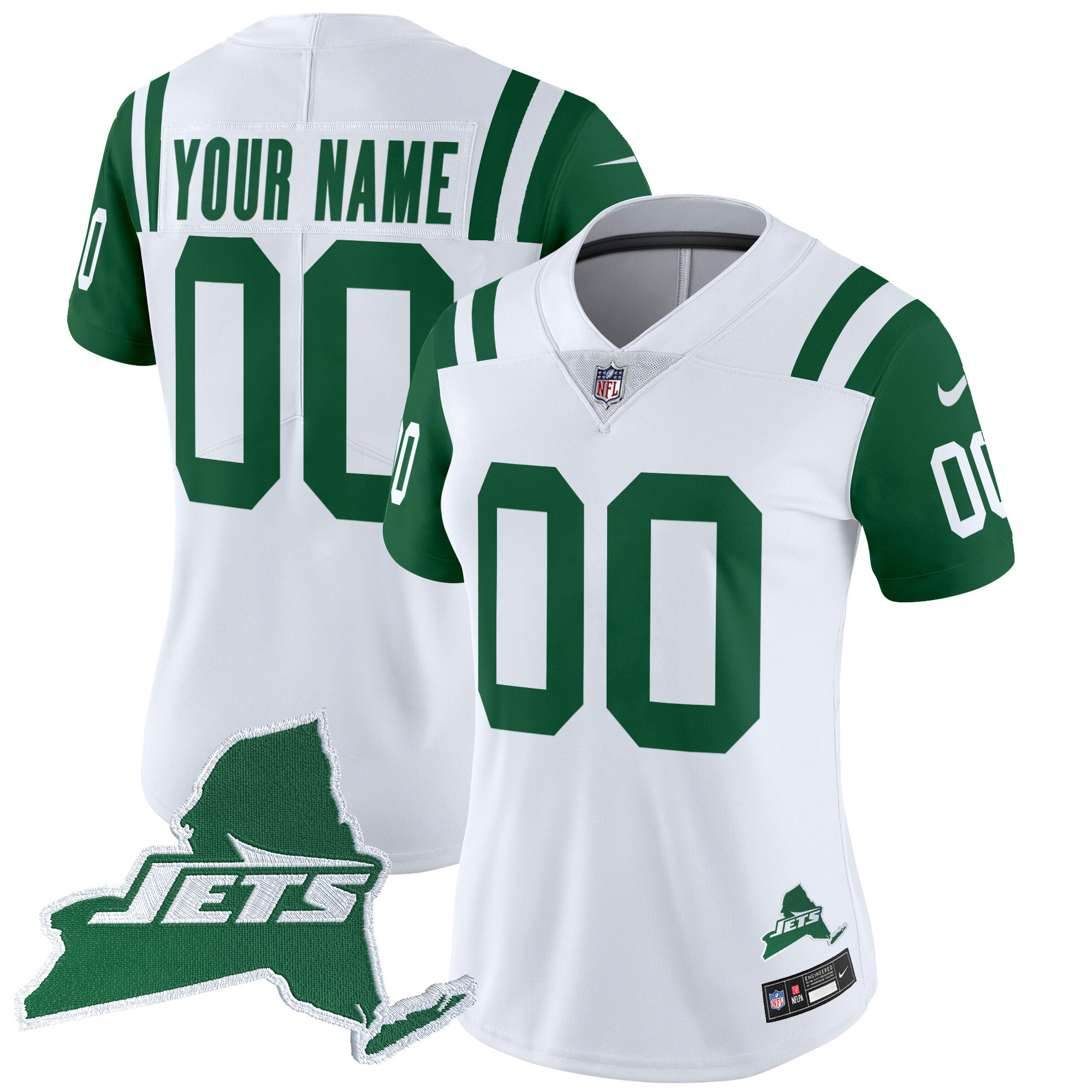 Women's New York Jets Home Patch Vapor Legacy Limited Custom Throwback Jersey - All Stitched