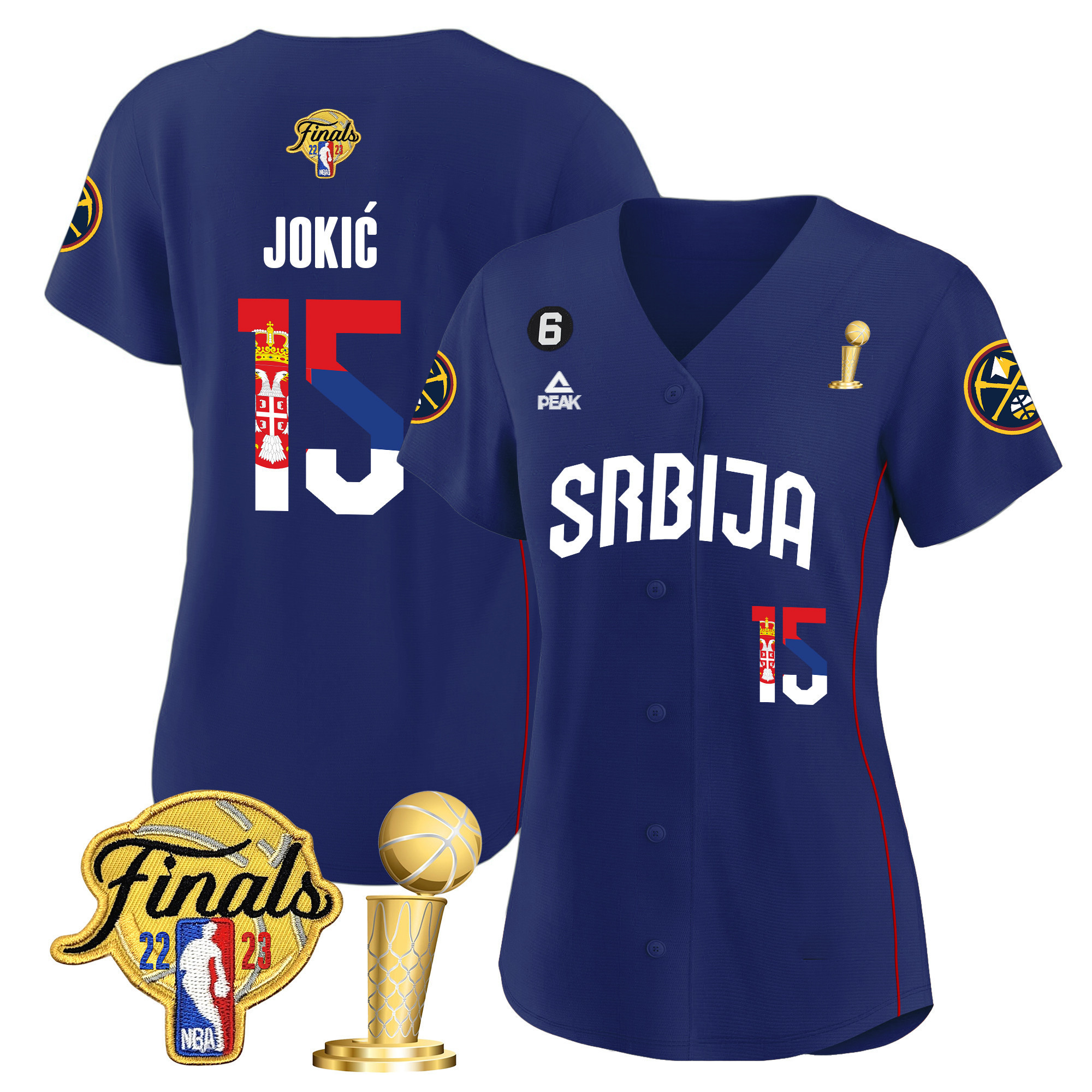 Women's Nikola Jokic Denver Nuggets Serbia Flag Finals & Champions Cool Base Navy Jersey - All Stitched