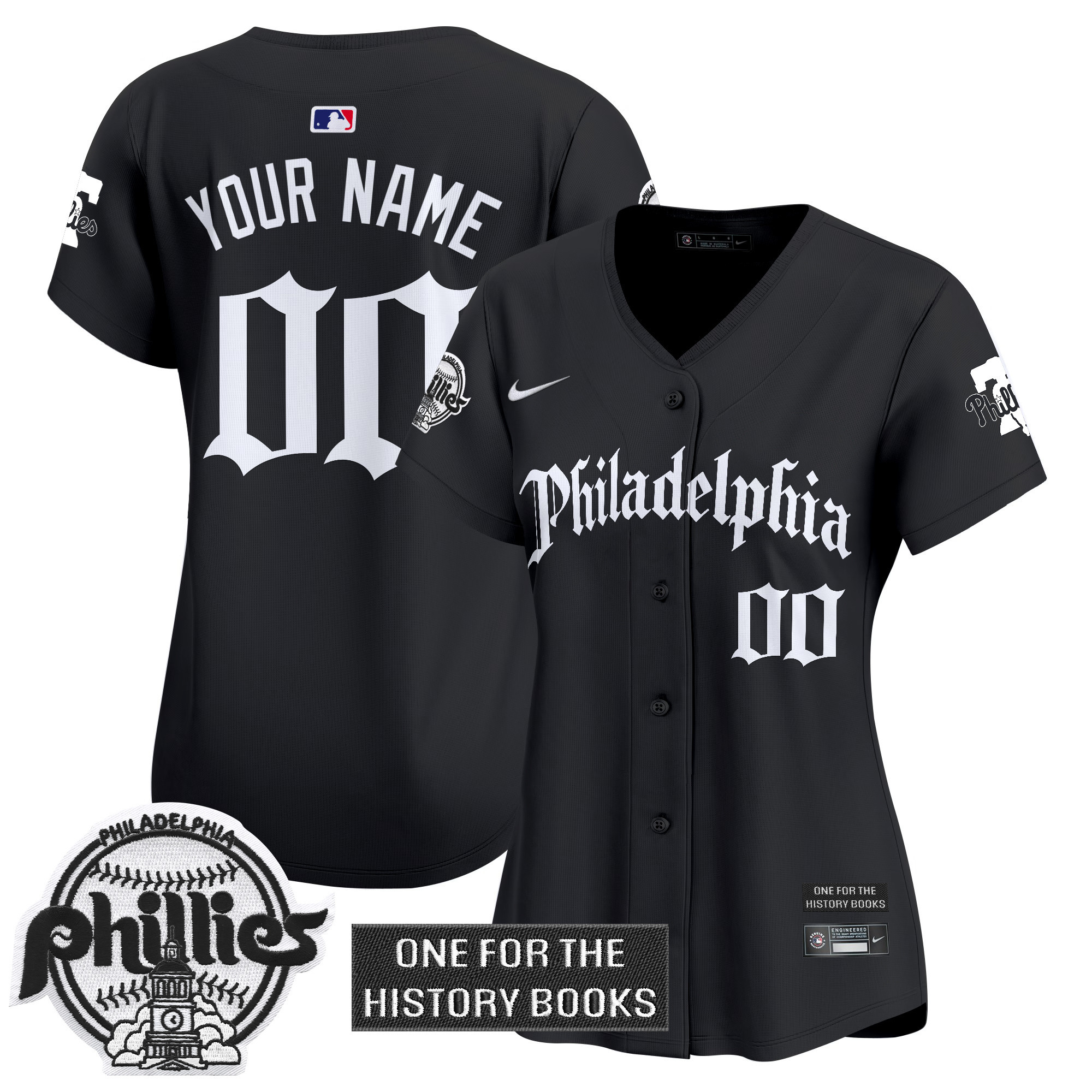 Women's Philadelphia Phillies Retro Newspaper Edition Vapor Premier Limited Custom Black Jersey - All Stitched