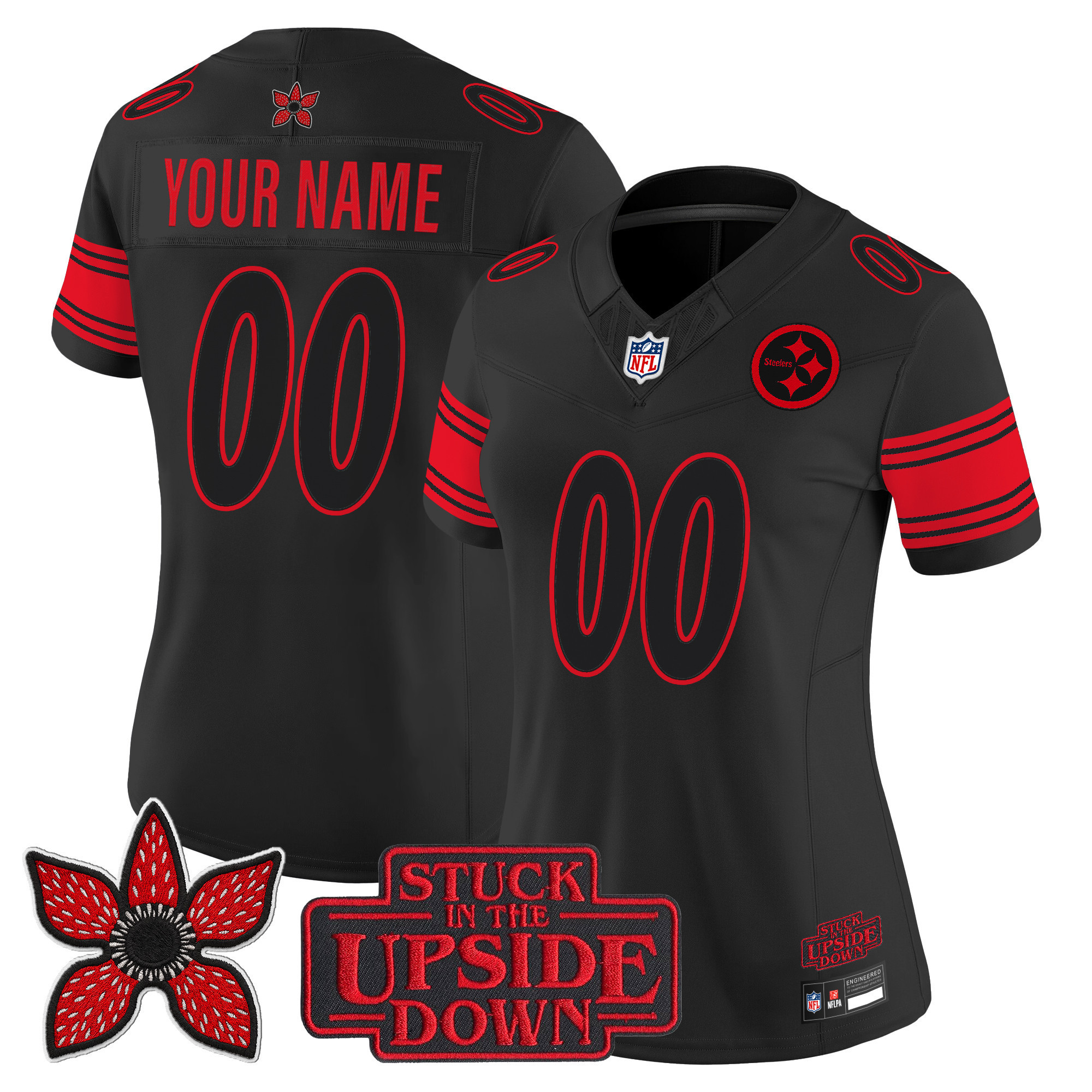 Women's Pittsburgh Steelers Stranger Things Edition Vapor Limited Custom Jersey - All Stitched