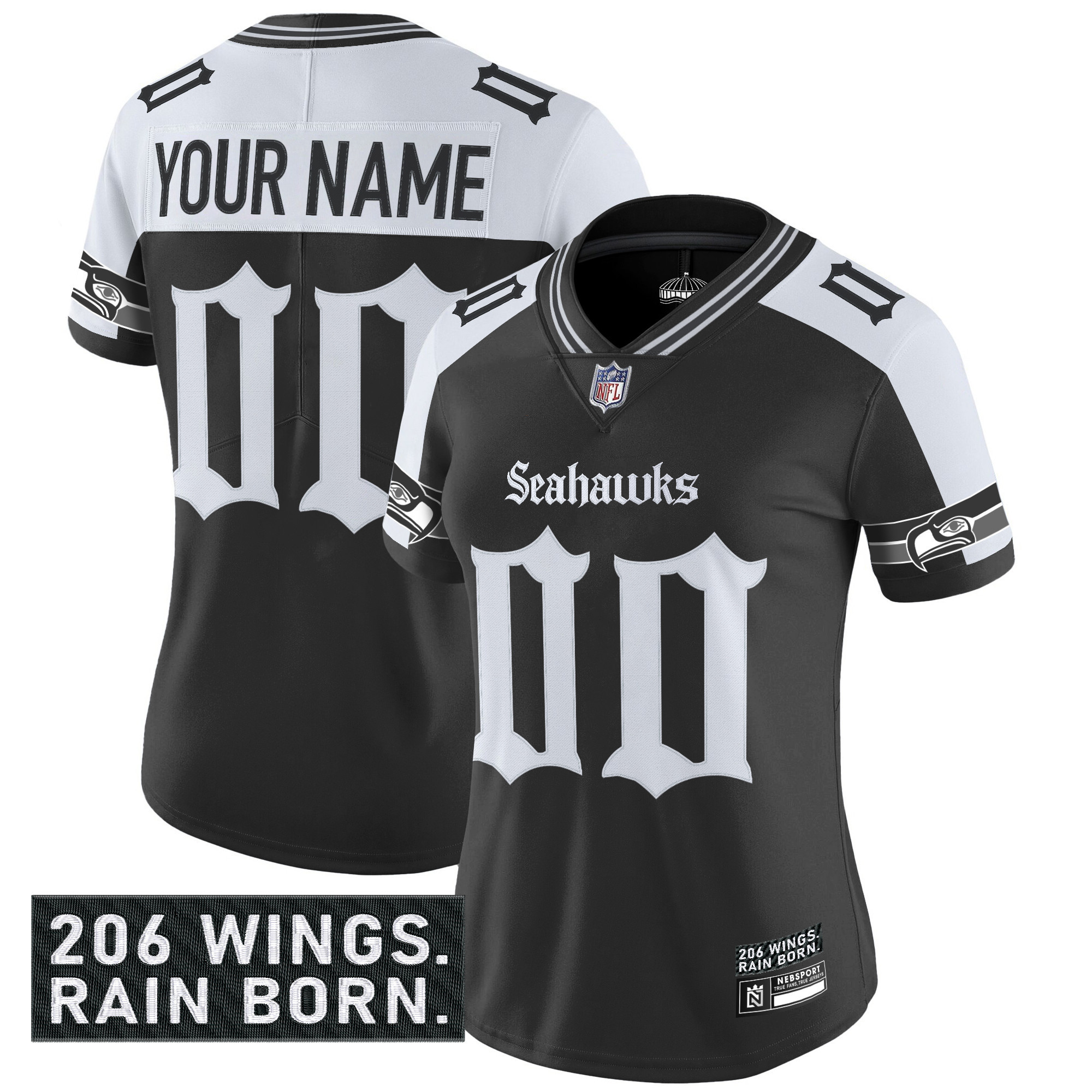 Women's Seattle Seahawks Gothic Rain City Shadows Edition Vapor Limited Custom Alternate Jersey - All Stitched