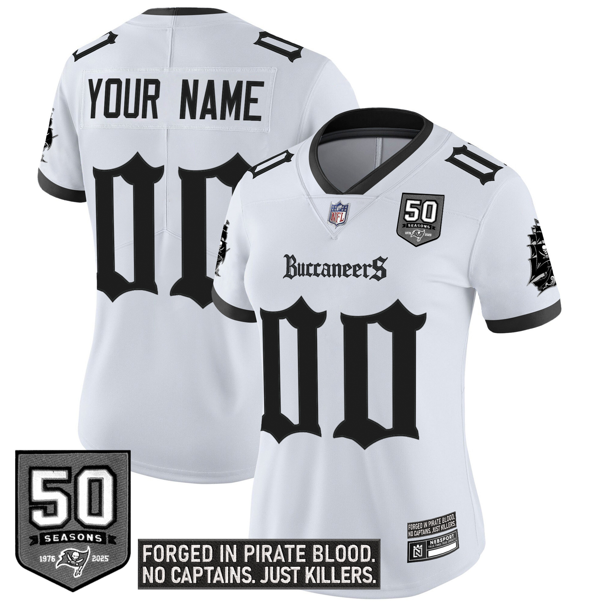 Women's Tampa Bay Buccaneers Gothic Pirate Shadows Edition Vapor Limited Custom White Jersey - All Stitched