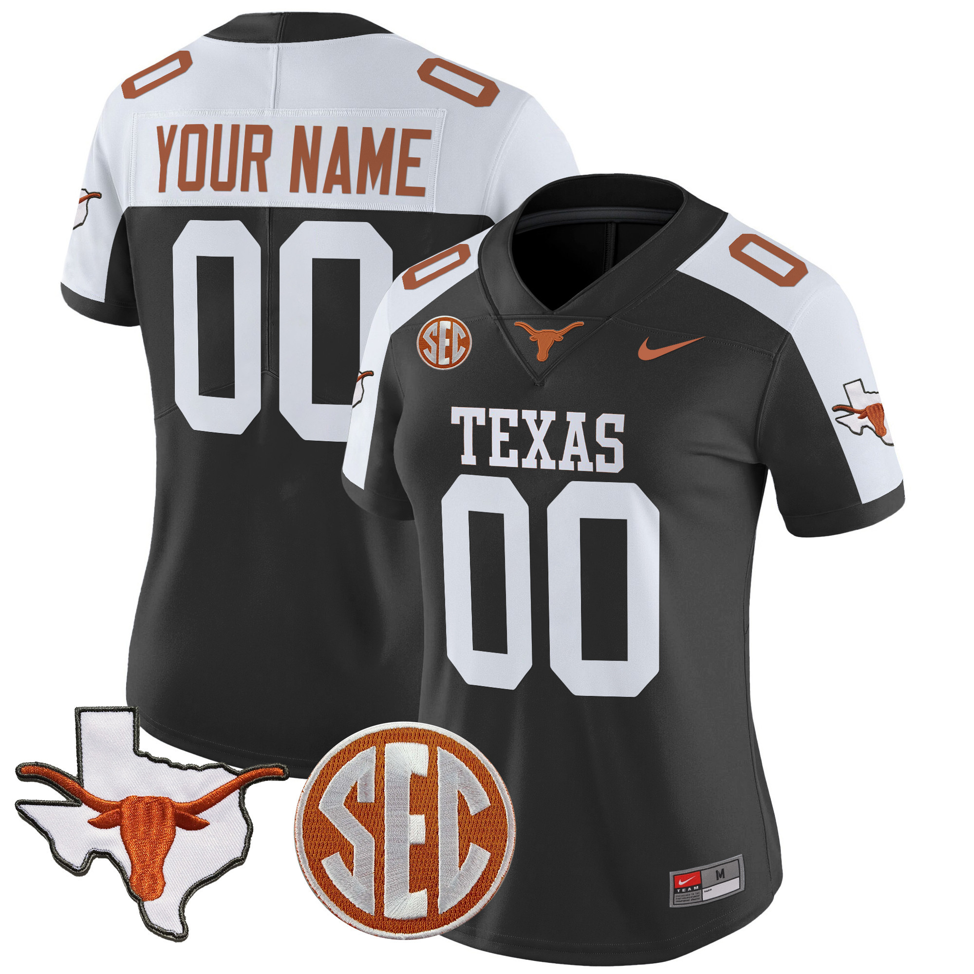 Women's Texas Longhorns 2025 State Map & SEC Patch Vapor Limited Custom Black Alternate Jersey - All Stitched