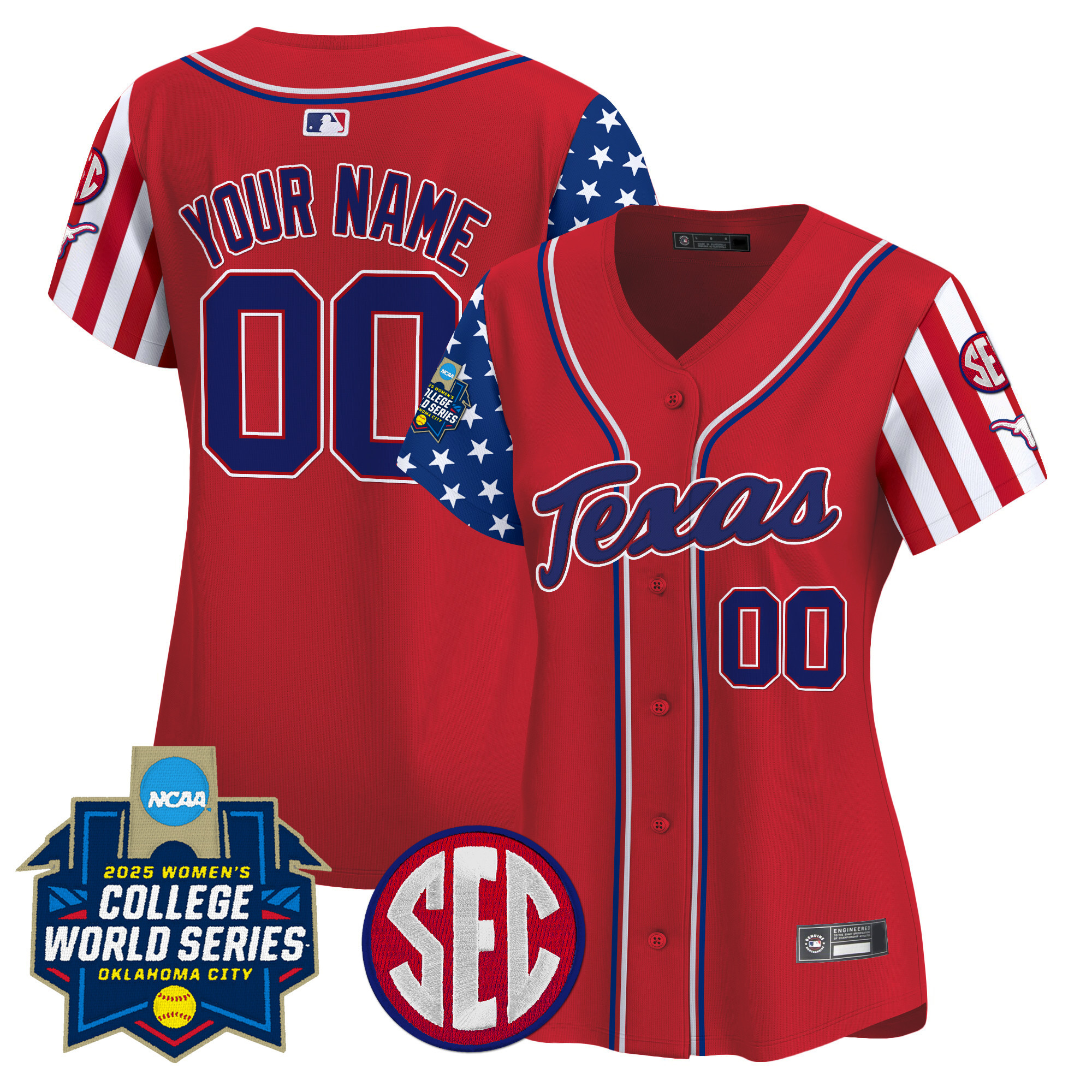 Women's Texas Longhorns Softball 2025 Independence Day Vapor Premier Limited Custom Red Jersey - All Stitched