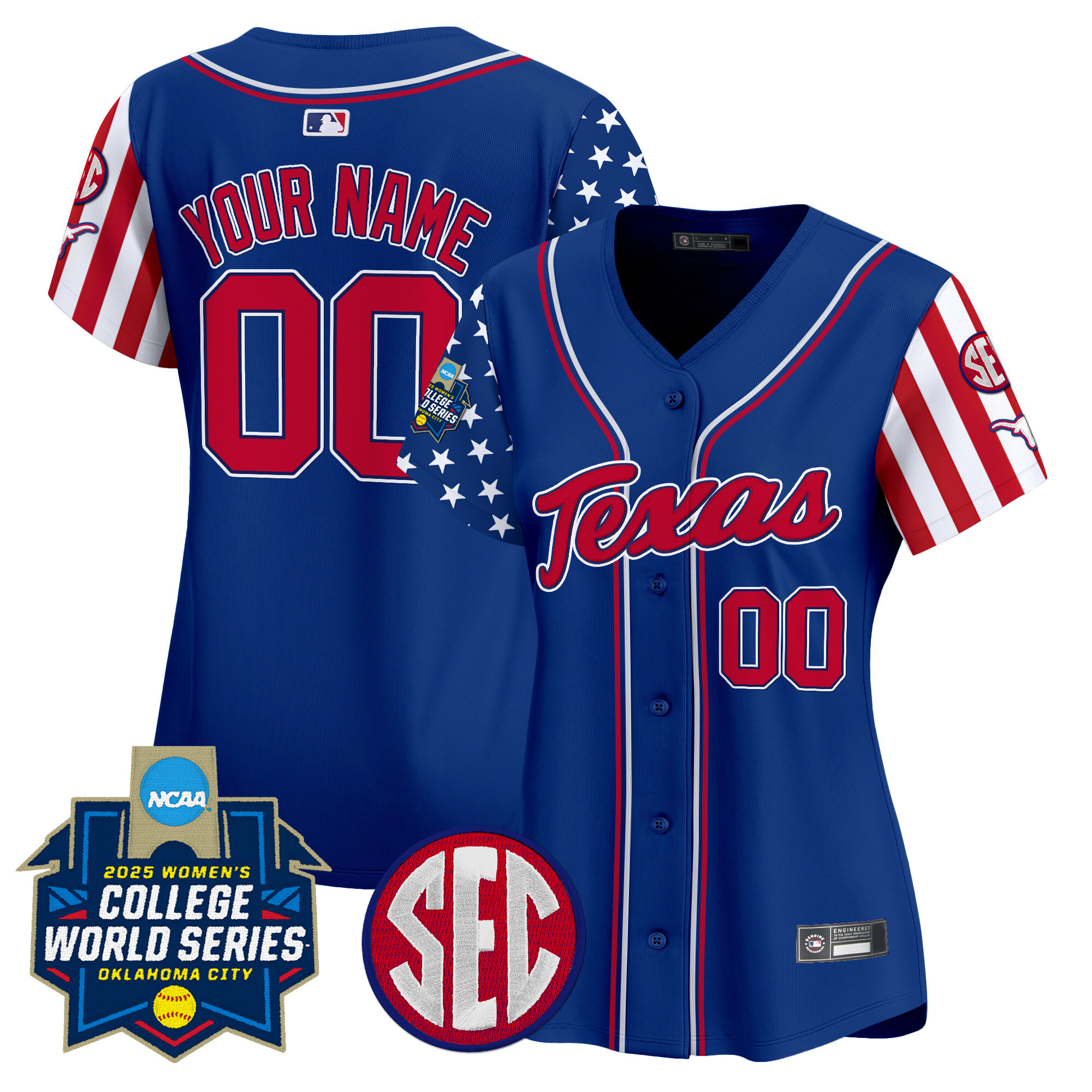 Women's Texas Longhorns Softball 2025 Independence Day Vapor Premier Limited Custom Royal Jersey - All Stitched