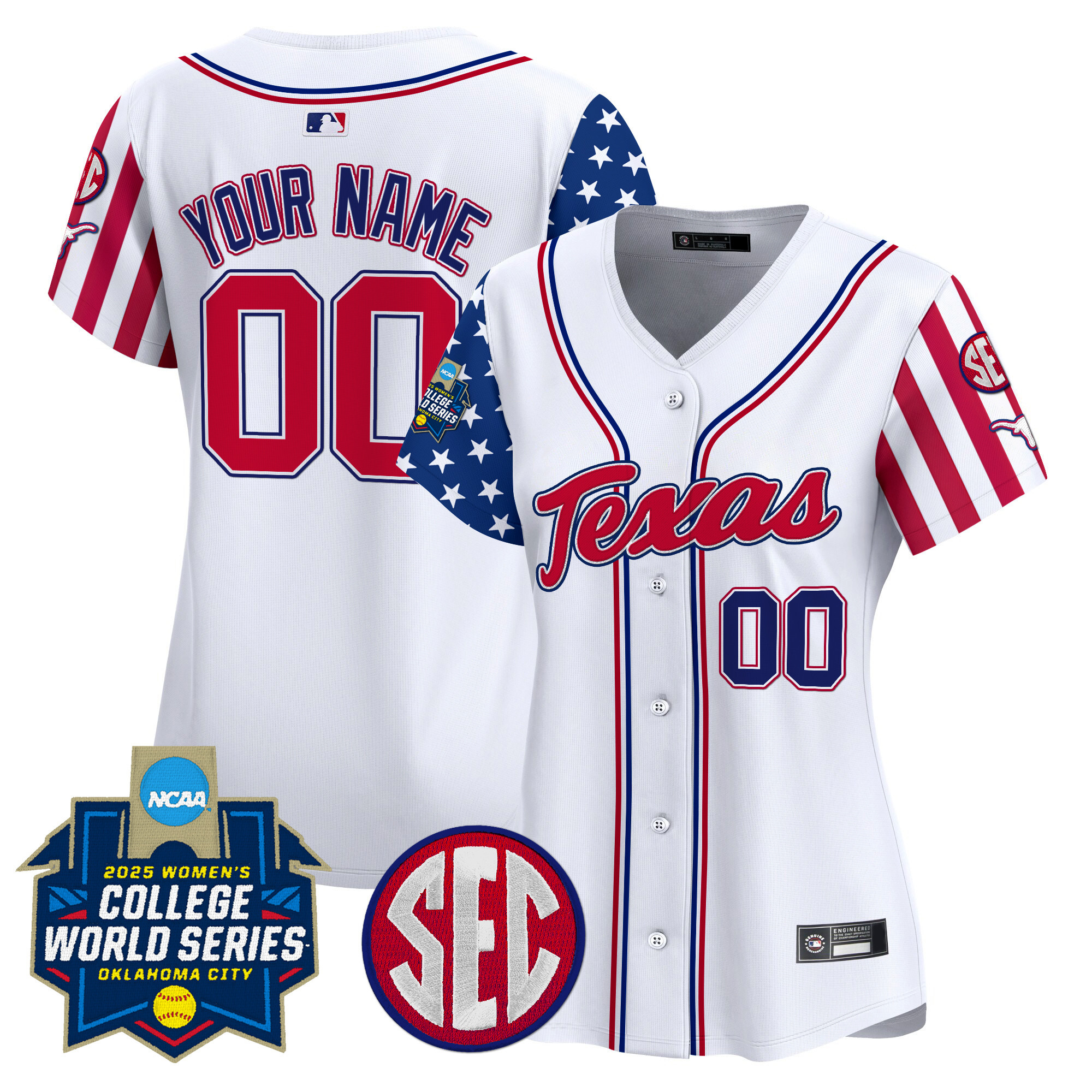 Women's Texas Longhorns Softball 2025 Independence Day Vapor Premier Limited Custom White Jersey - All Stitched
