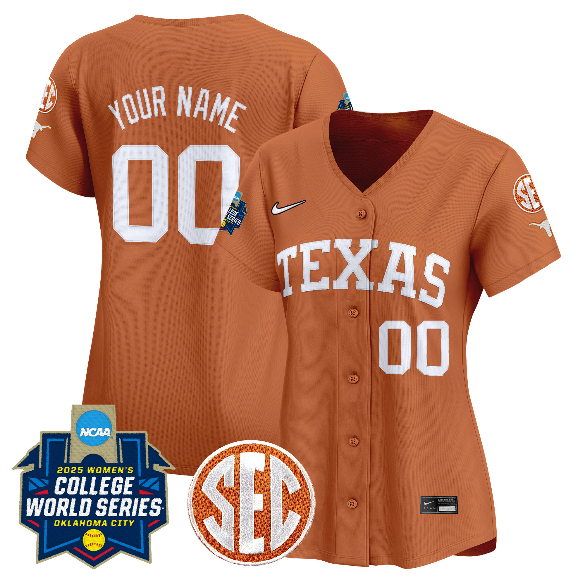 Women's Texas Longhorns Softball 2025 World Series (WCWS) Vapor Premier Limited Custom Orange Jersey - All Stitched