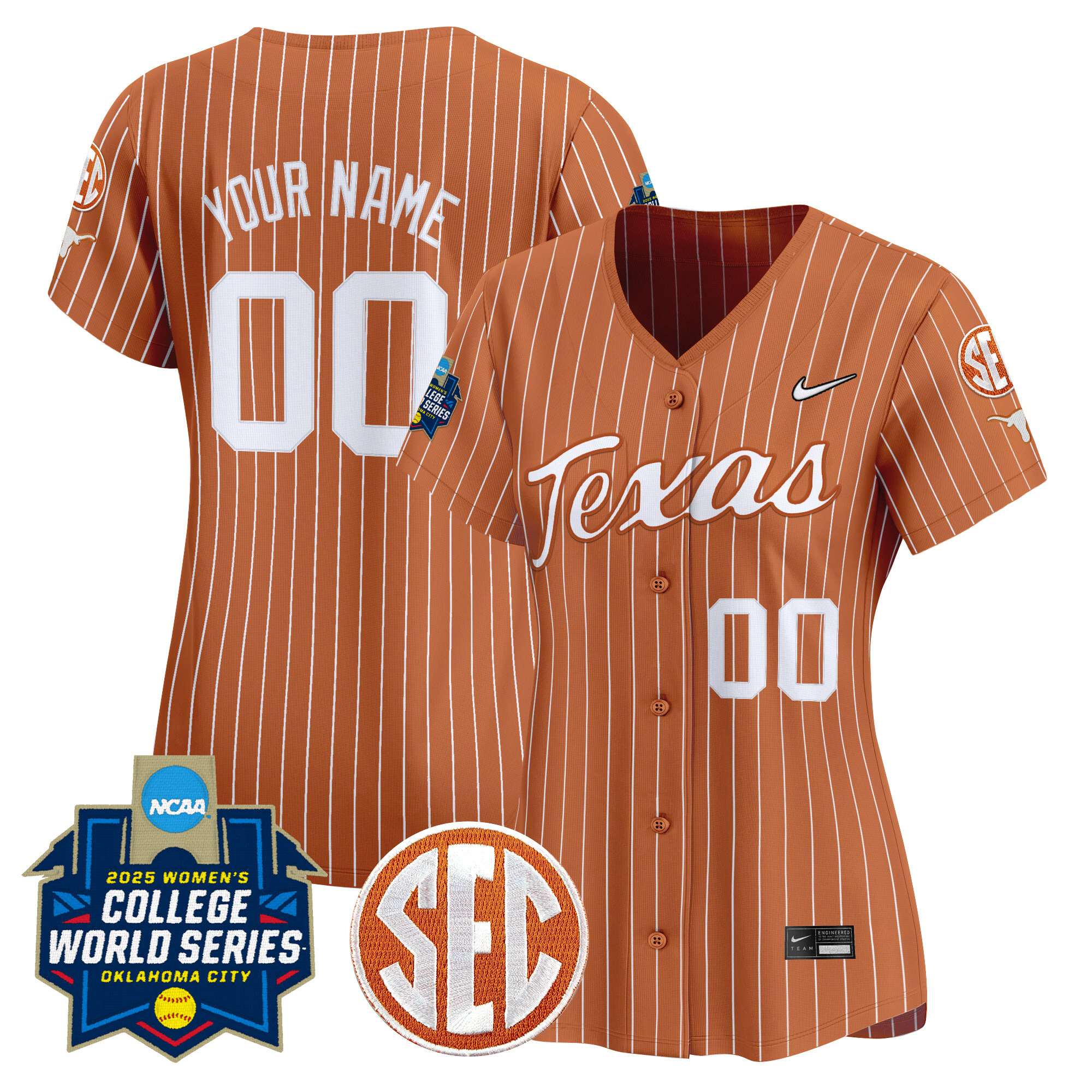 Women's Texas Longhorns Softball 2025 World Series (WCWS) Vapor Premier Limited Custom Orange Pinstripe Jersey - All Stitched