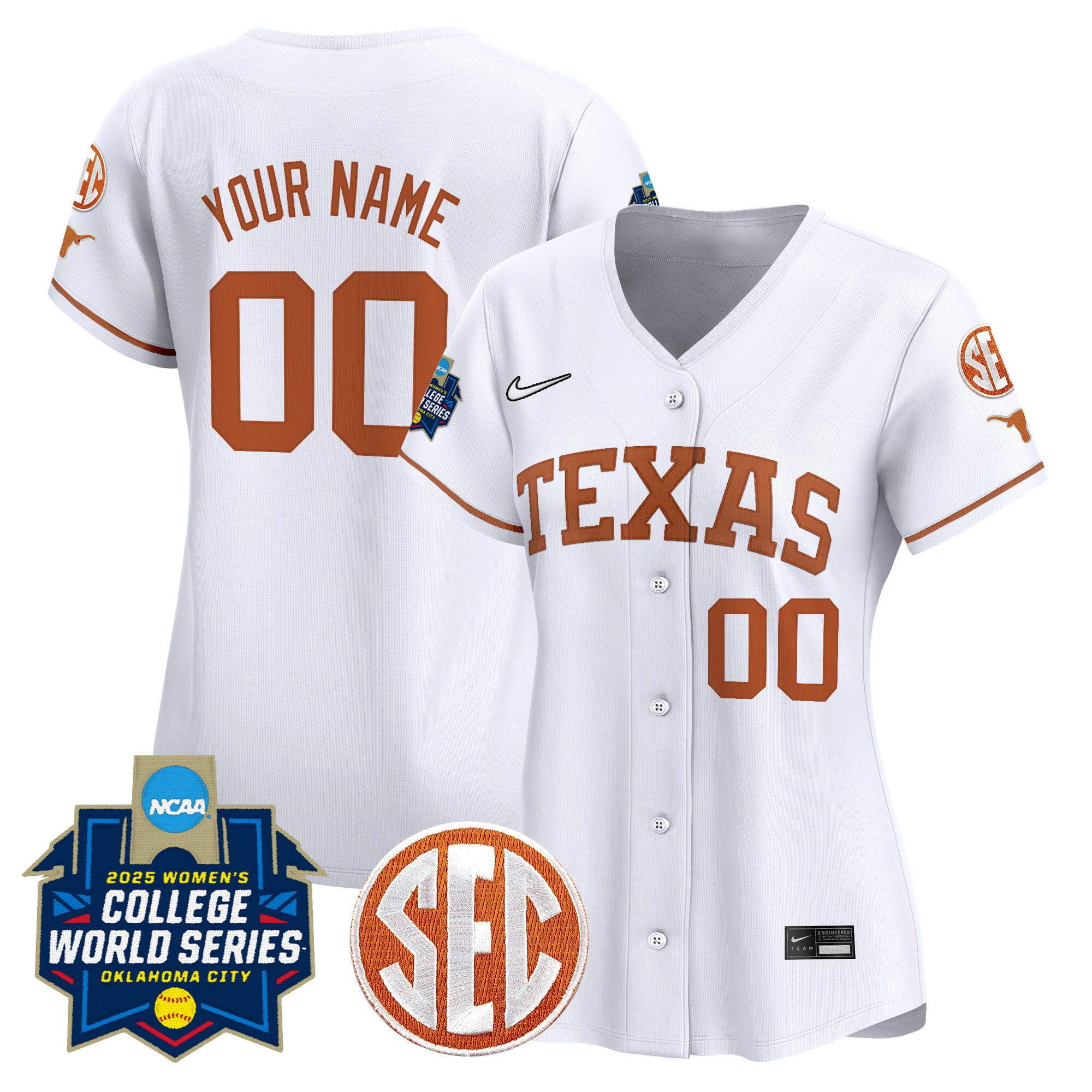 Women's Texas Longhorns Softball 2025 World Series (WCWS) Vapor Premier Limited Custom White Jersey - All Stitched