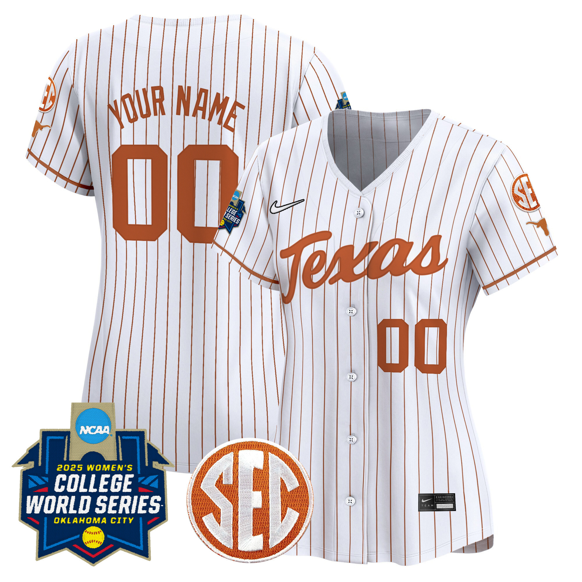 Women's Texas Longhorns Softball 2025 World Series (WCWS) Vapor Premier Limited Custom White Pinstripe Jersey - All Stitched