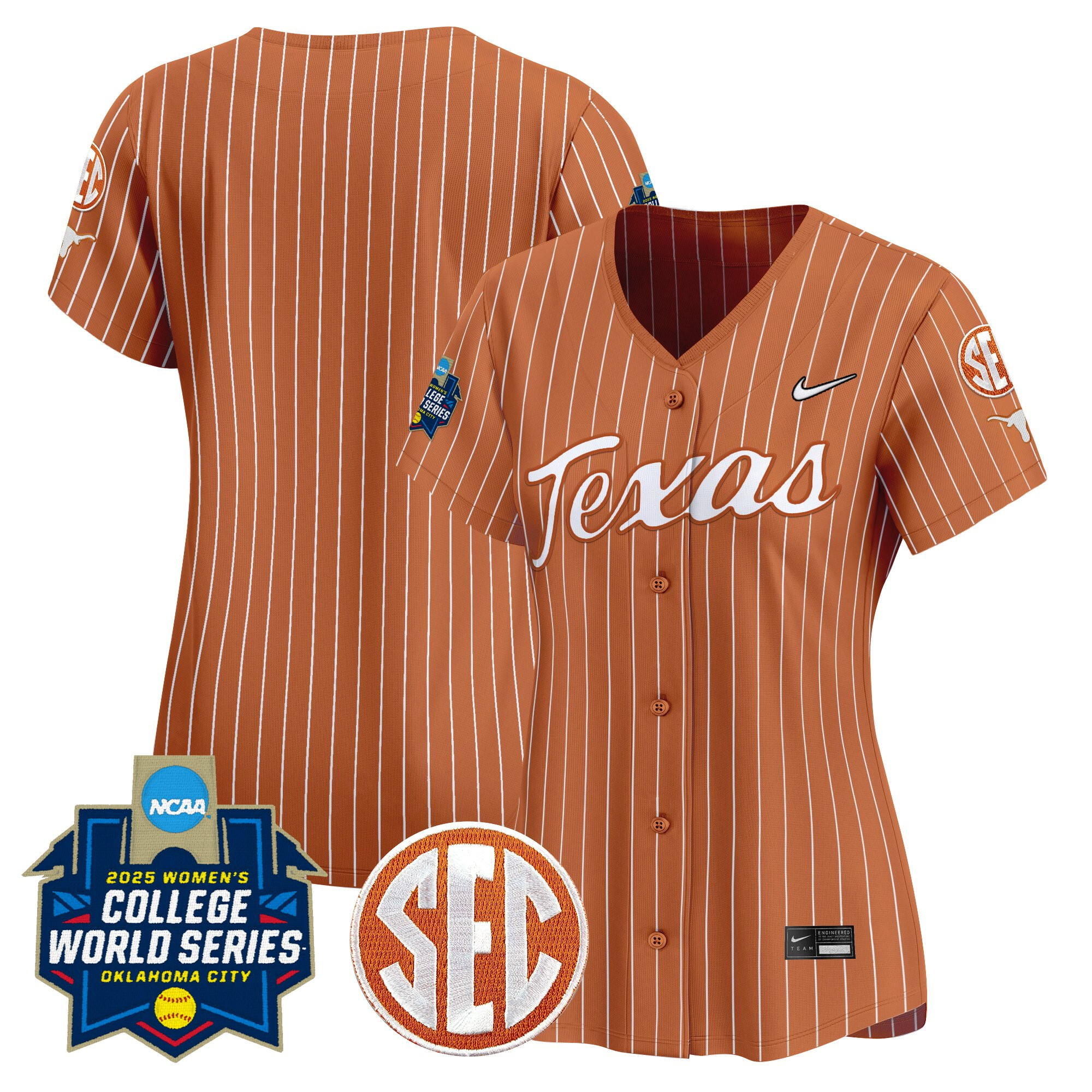 Women's Texas Longhorns Softball 2025 World Series (WCWS) Vapor Premier Limited Orange Pinstripe Jersey - All Stitched