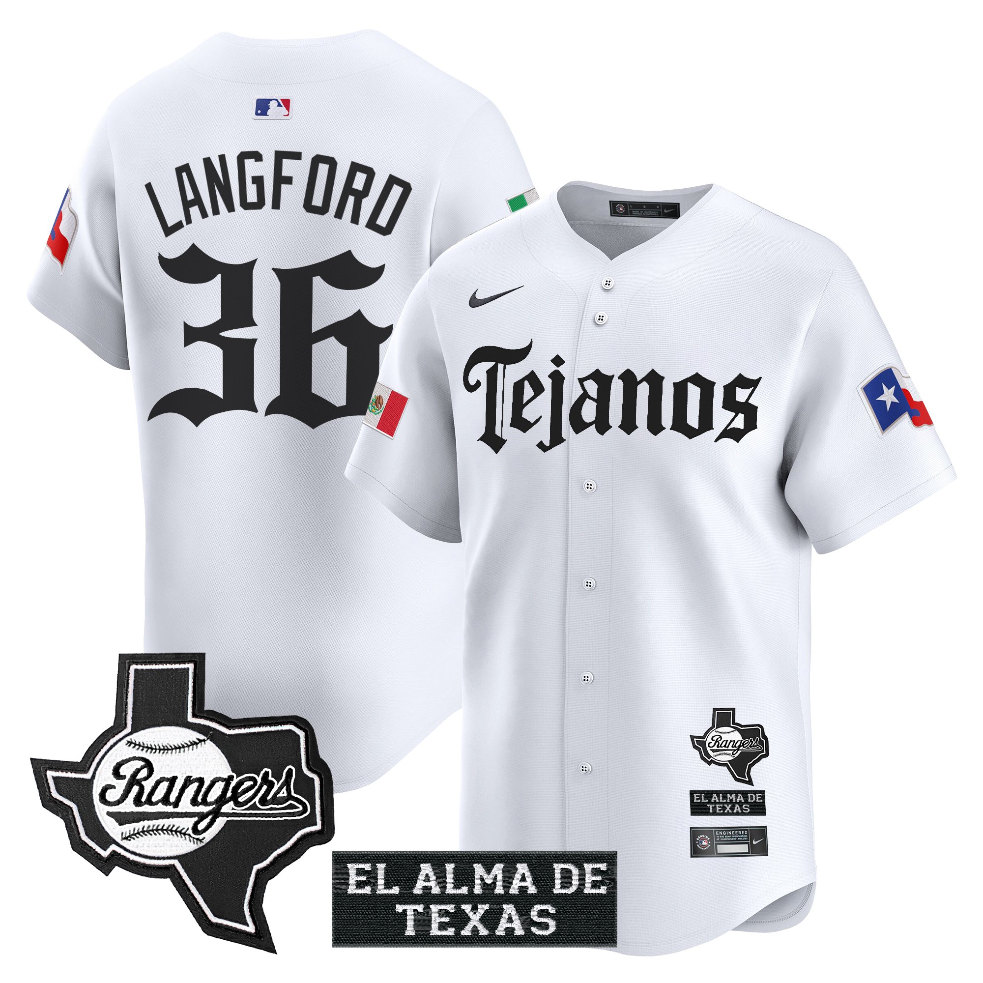 Wyatt Langford Men's Texas Rangers Mexico Tejano Barrio Style Vapor Premier Limited White Jersey - All Stitched