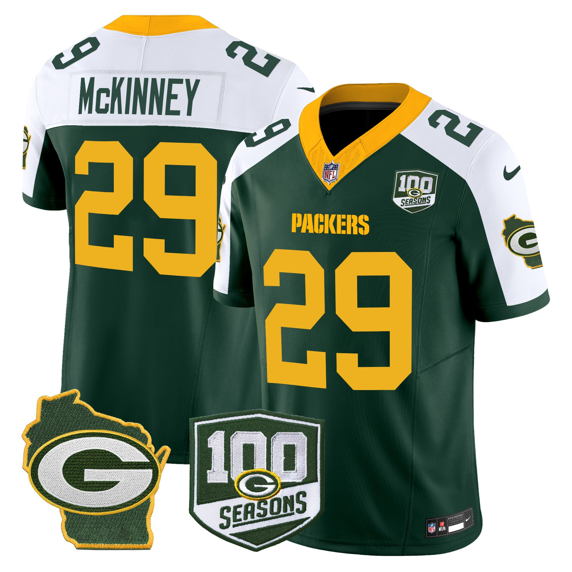 Xavier McKinney Men's Green Bay Packers 100th Season & Home Patch Vapor Limited Alternate Jersey - All Stitched