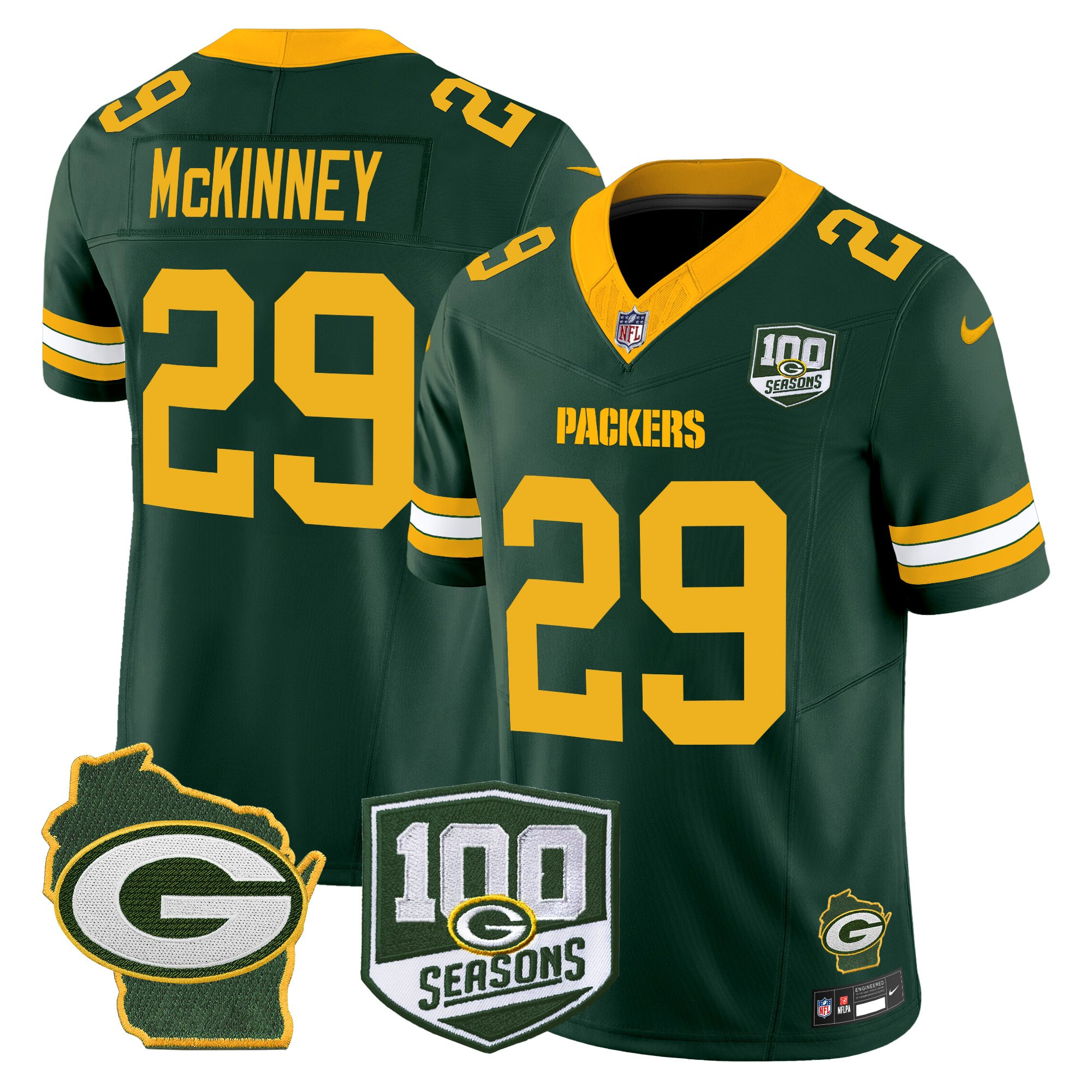 Xavier McKinney Men's Green Bay Packers 100th Season & Home Patch Vapor Limited Green Jersey - All Stitched