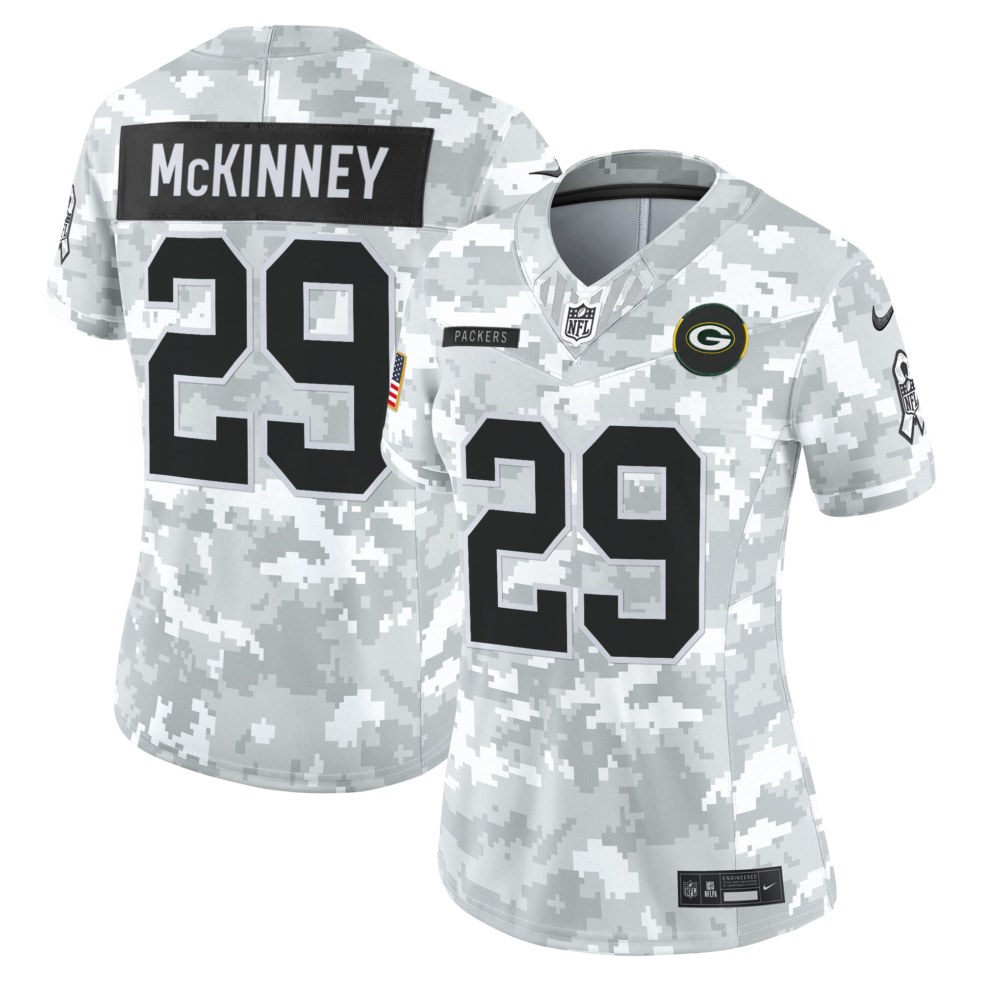 Xavier McKinney Women's Green Bay Packers 2025 Salute to Service Vapor Limited Arctic Camo Jersey - All Stitched