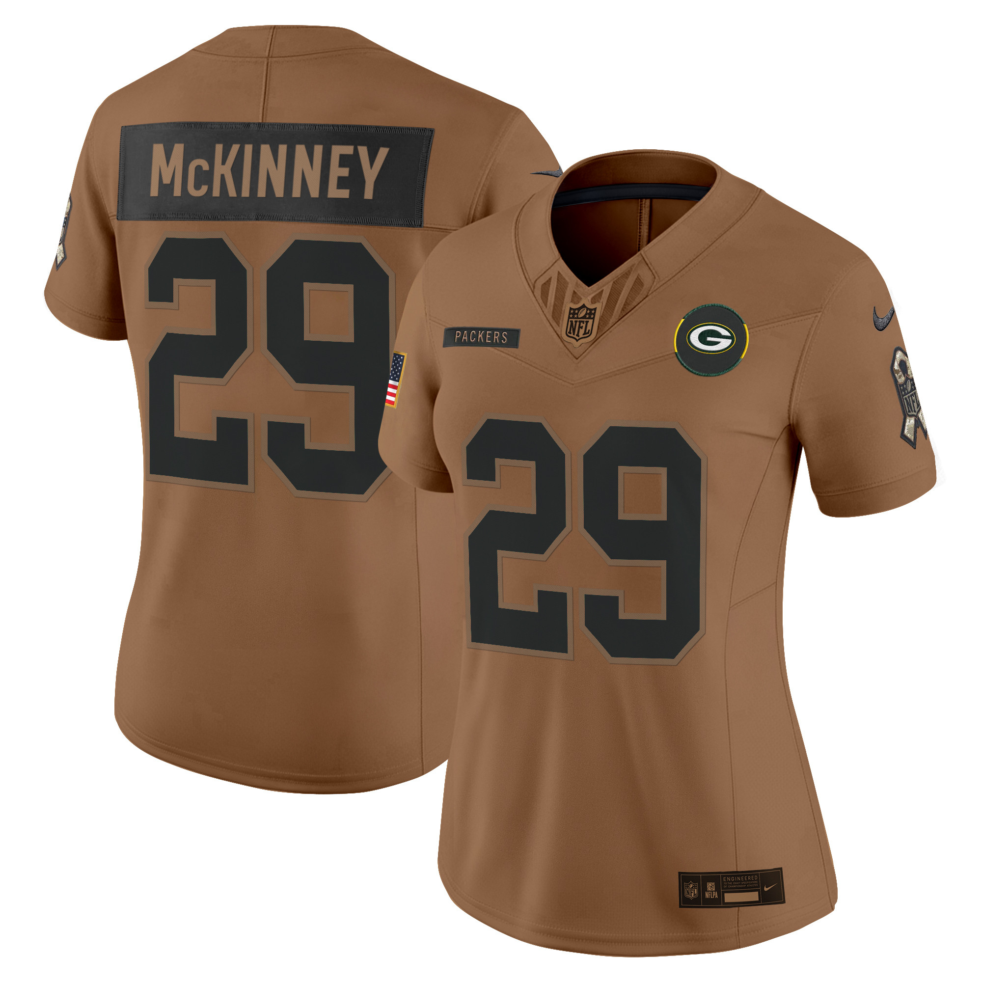 Xavier McKinney Women's Green Bay Packers 2025 Salute to Service Vapor Limited Brown Jersey - All Stitched