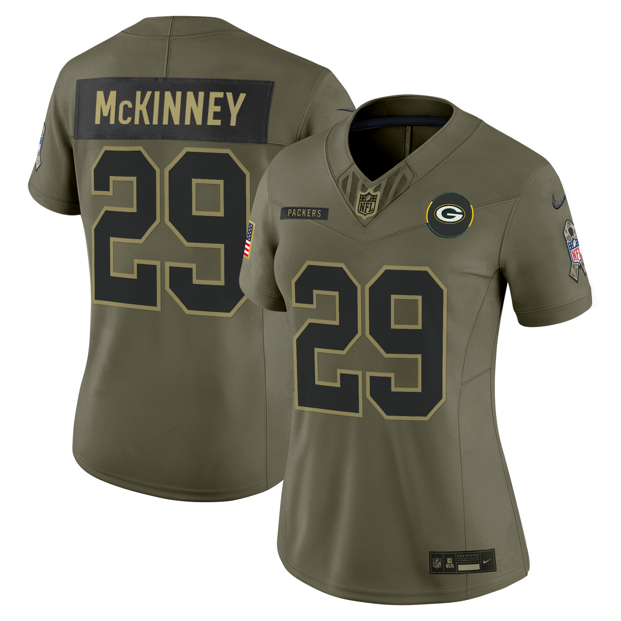 Xavier McKinney Women's Green Bay Packers 2025 Salute to Service Vapor Limited Olive Jersey - All Stitched
