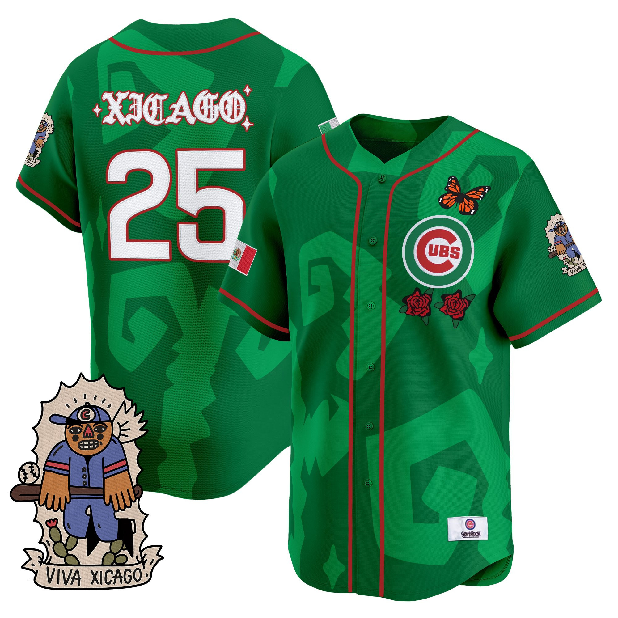 Xicago Men's 2025 Chicago Cubs Mexican Heritage Vapor Premier Limited Green Jersey - Stitched