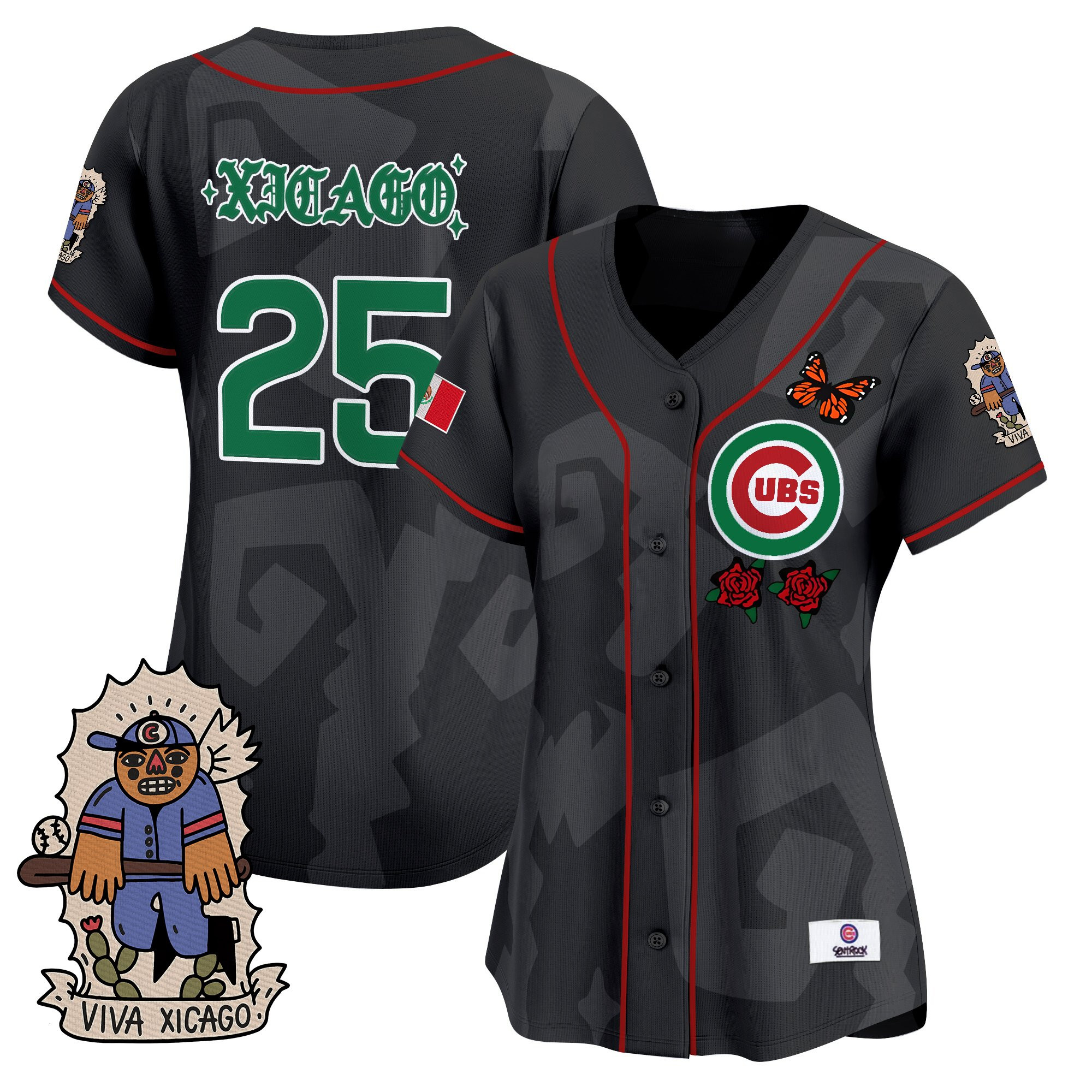 Xicago Women's 2025 Chicago Cubs Mexican Heritage Vapor Premier Limited Black Jersey - Stitched