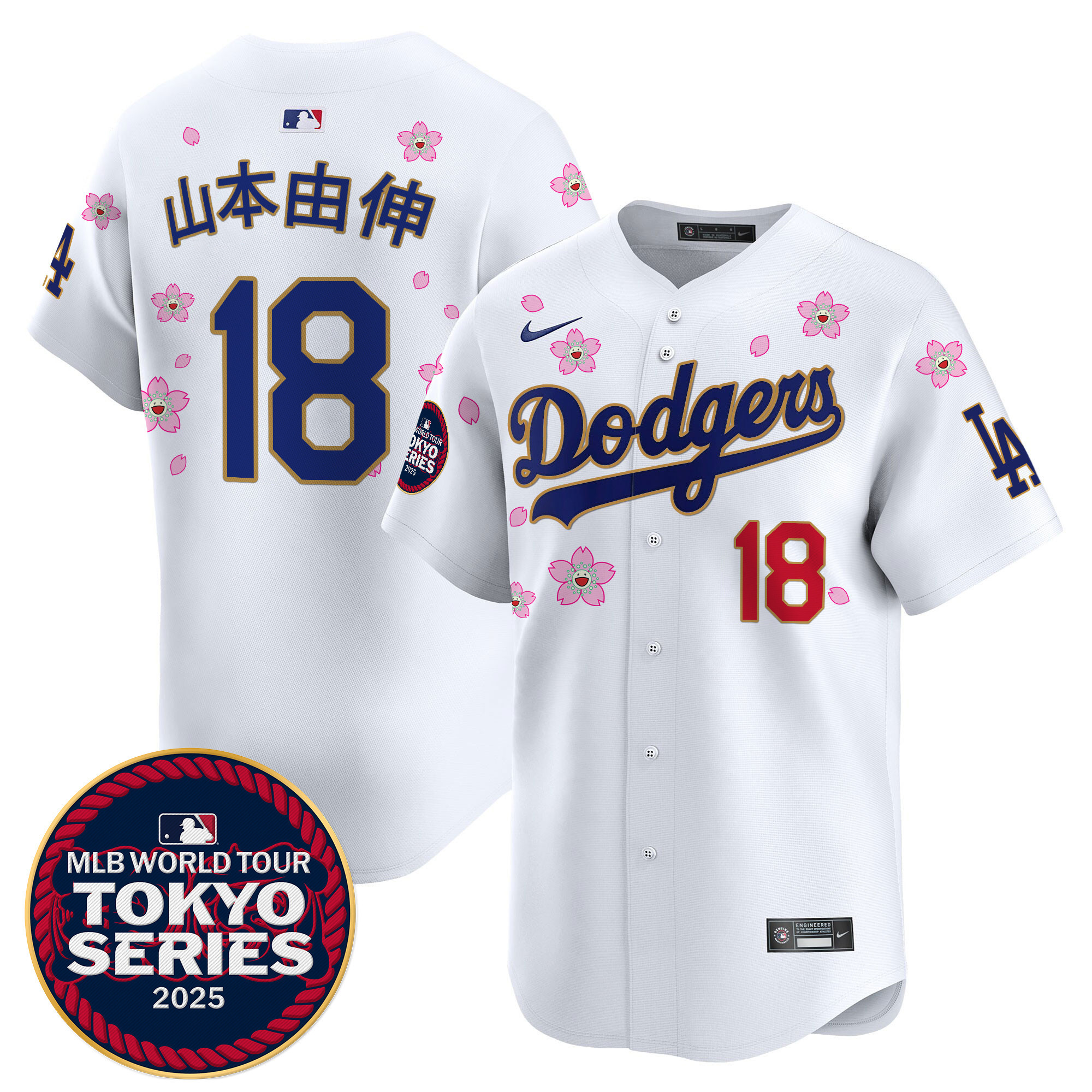 Yamamoto (Kanji) Men's Los Angeles Dodgers Tokyo Series 2025 Gold Trim Vapor Premier Limited White Jersey - Stitched