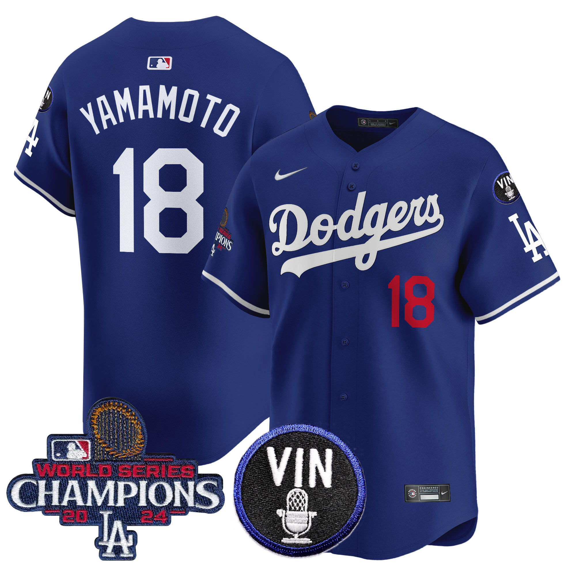 Yamamoto Men's Los Angeles Dodgers 2024 World Series Champions Patch Vapor Premier Limited Royal Jersey V3 - All Stitched