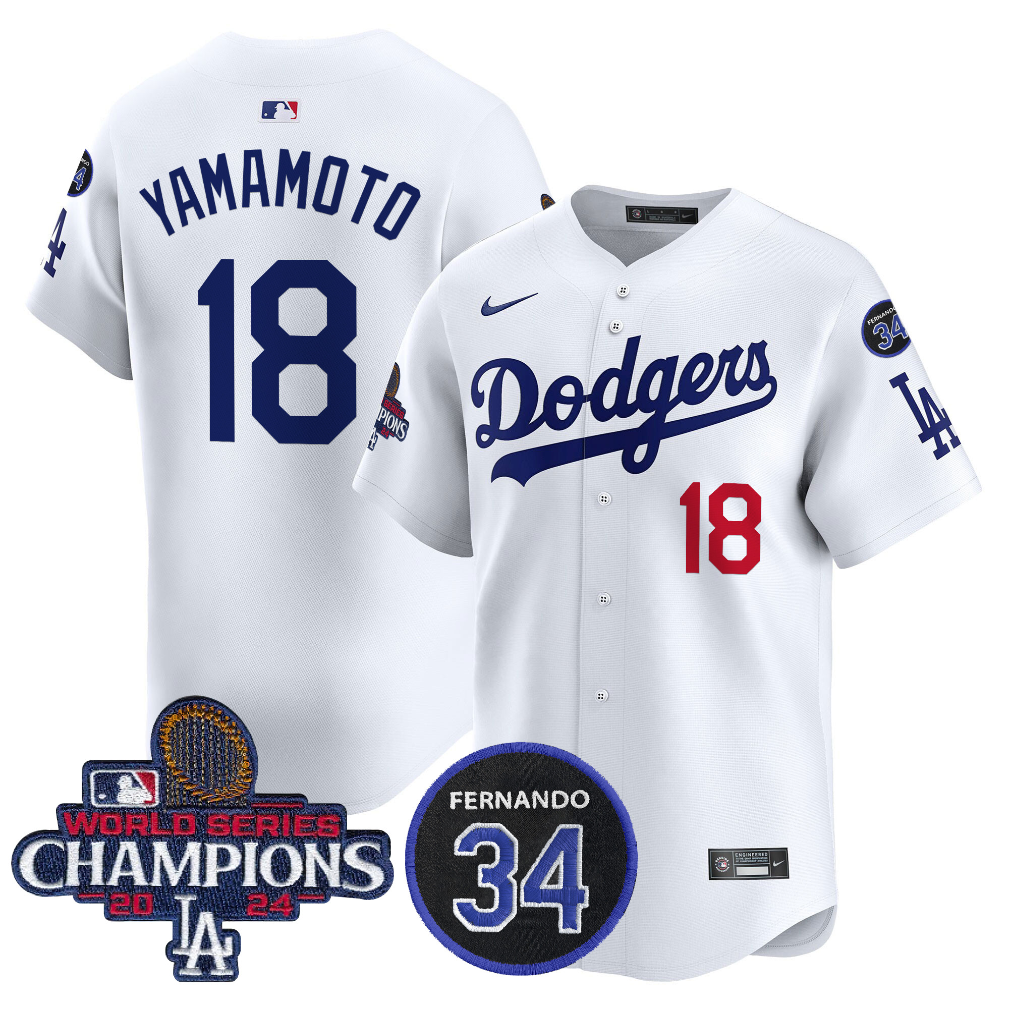 Yamamoto Men's Los Angeles Dodgers 2024 World Series Champions Patch Vapor Premier Limited White Jersey V2 - All Stitched