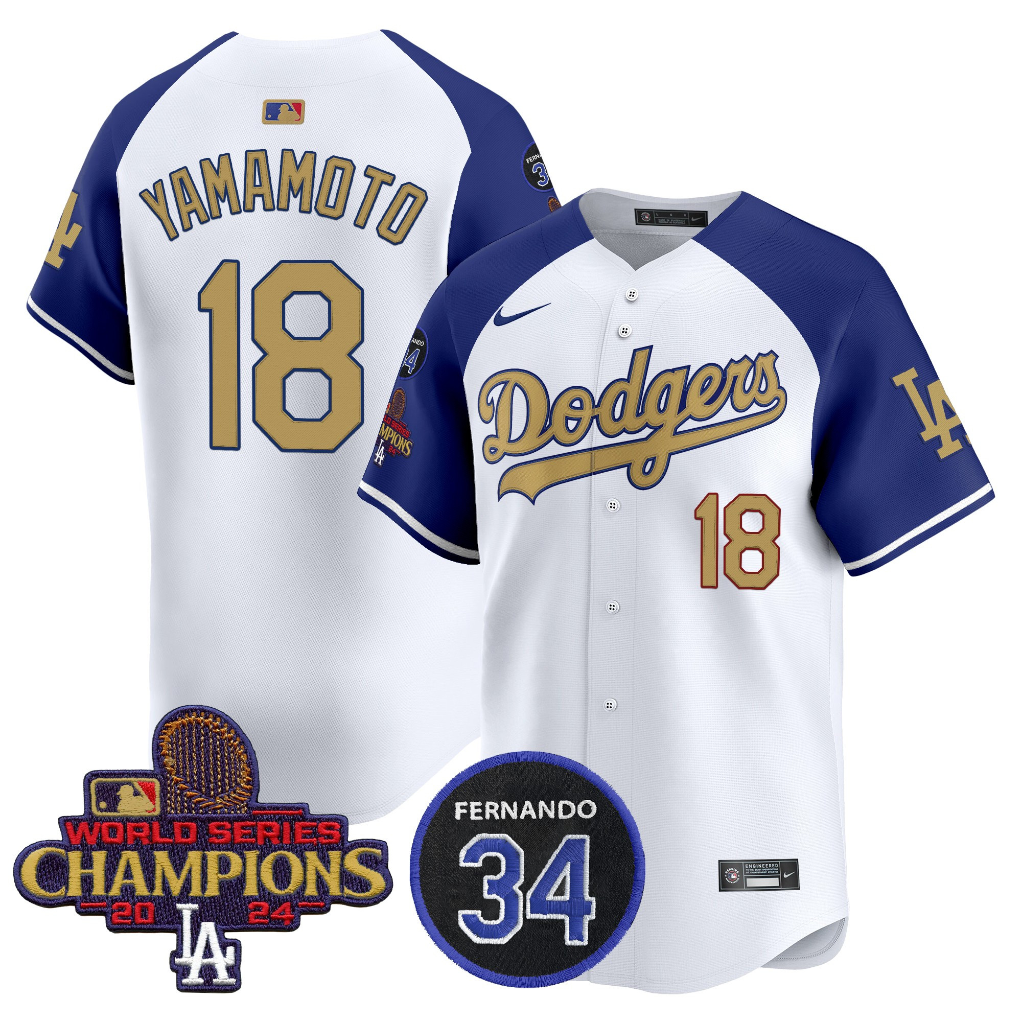 Yamamoto Men's Los Angeles Dodgers 2025 #34 Fernando Patch Gold Vapor Premier Limited Alternate Jersey - All Stitched