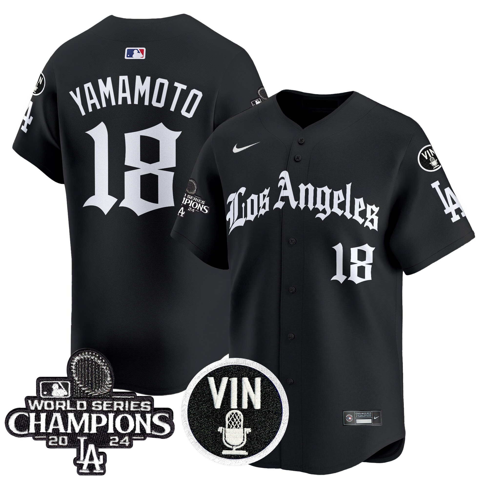 Yamamoto Men's Los Angeles Dodgers 2025 LA Gothic Style Vapor Premier Limited Black Jersey - All Stitched