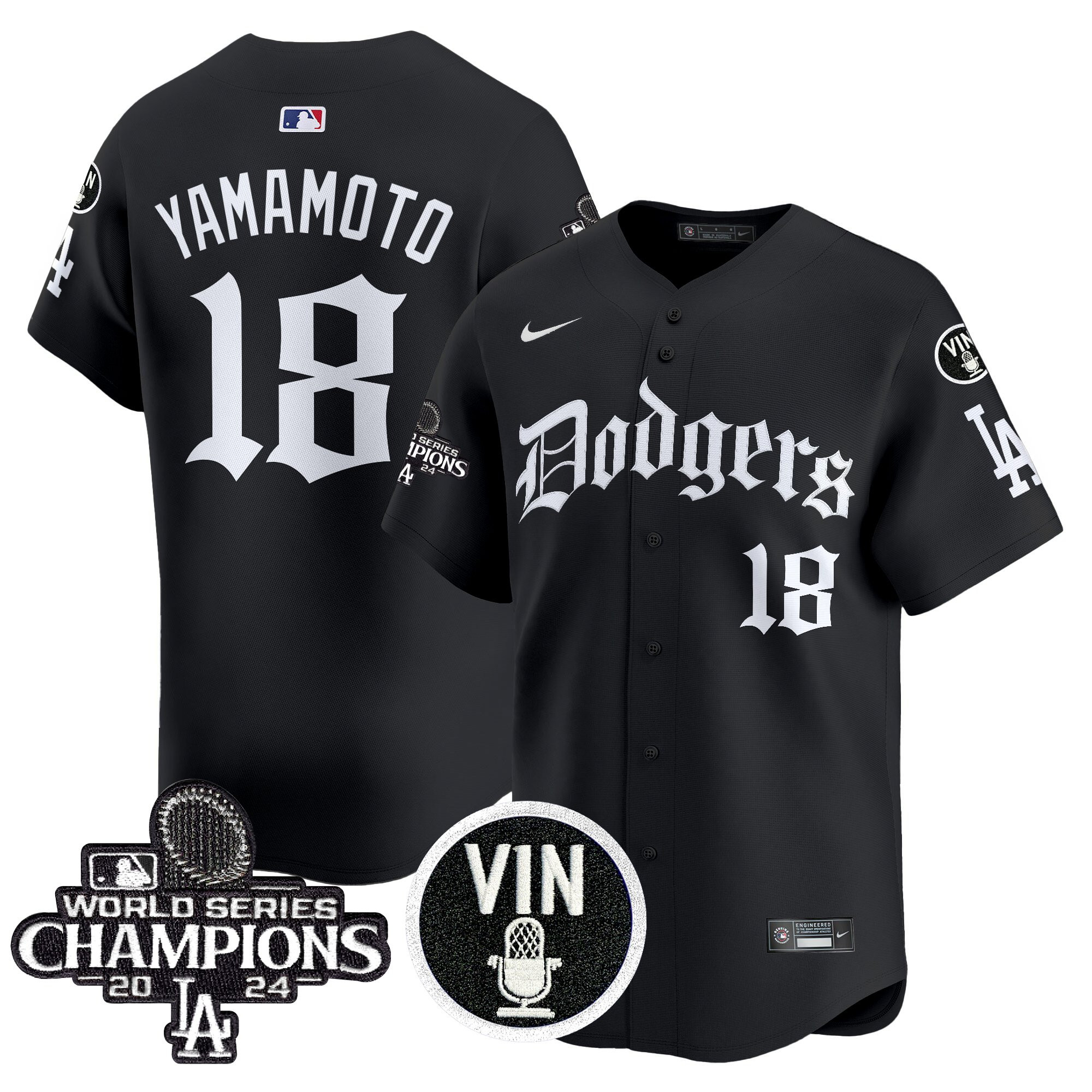 Yamamoto Men's Los Angeles Dodgers 2025 LA Gothic Style Vapor Premier Limited Black Jersey V2 - All Stitched