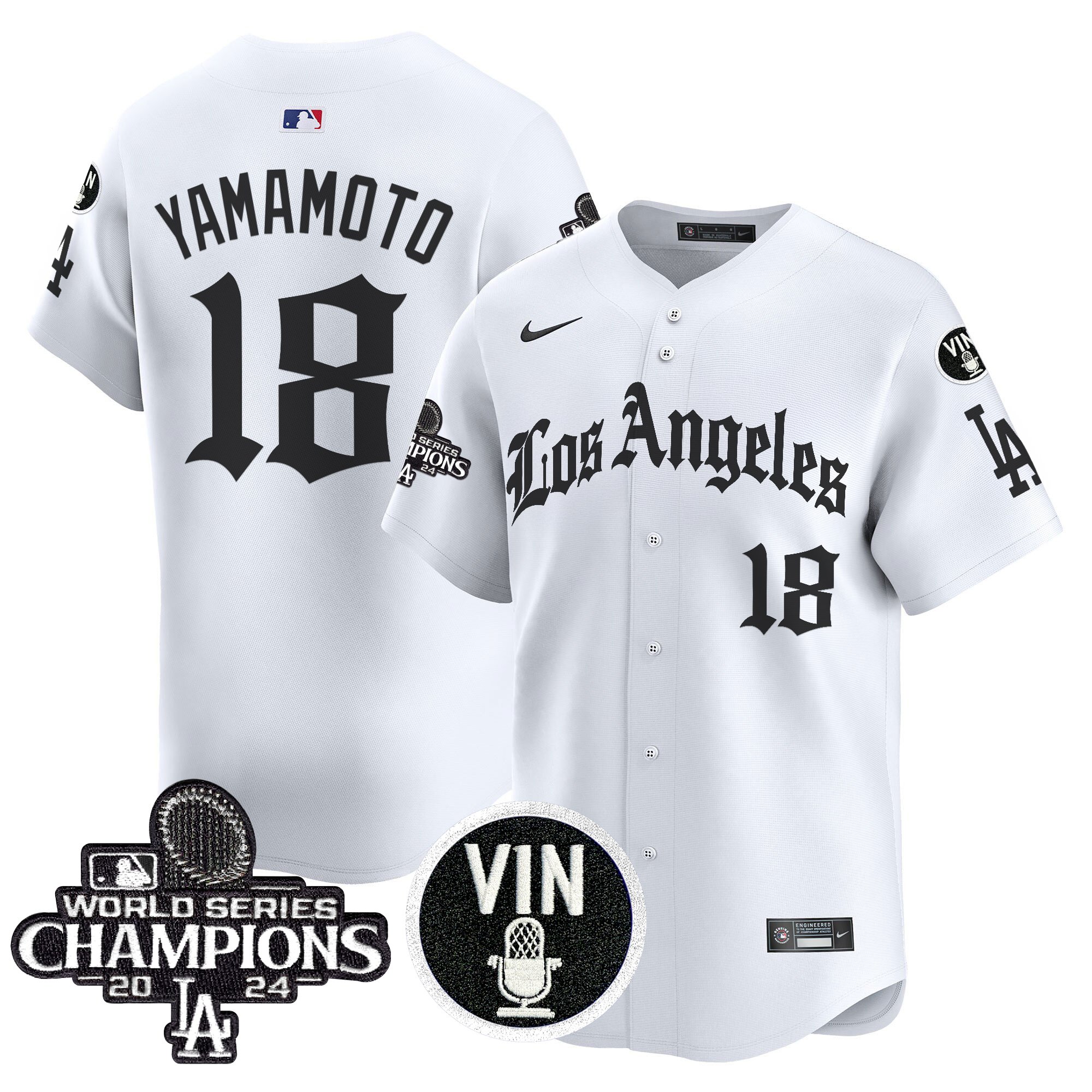 Yamamoto Men's Los Angeles Dodgers 2025 LA Gothic Style Vapor Premier Limited White Jersey - All Stitched