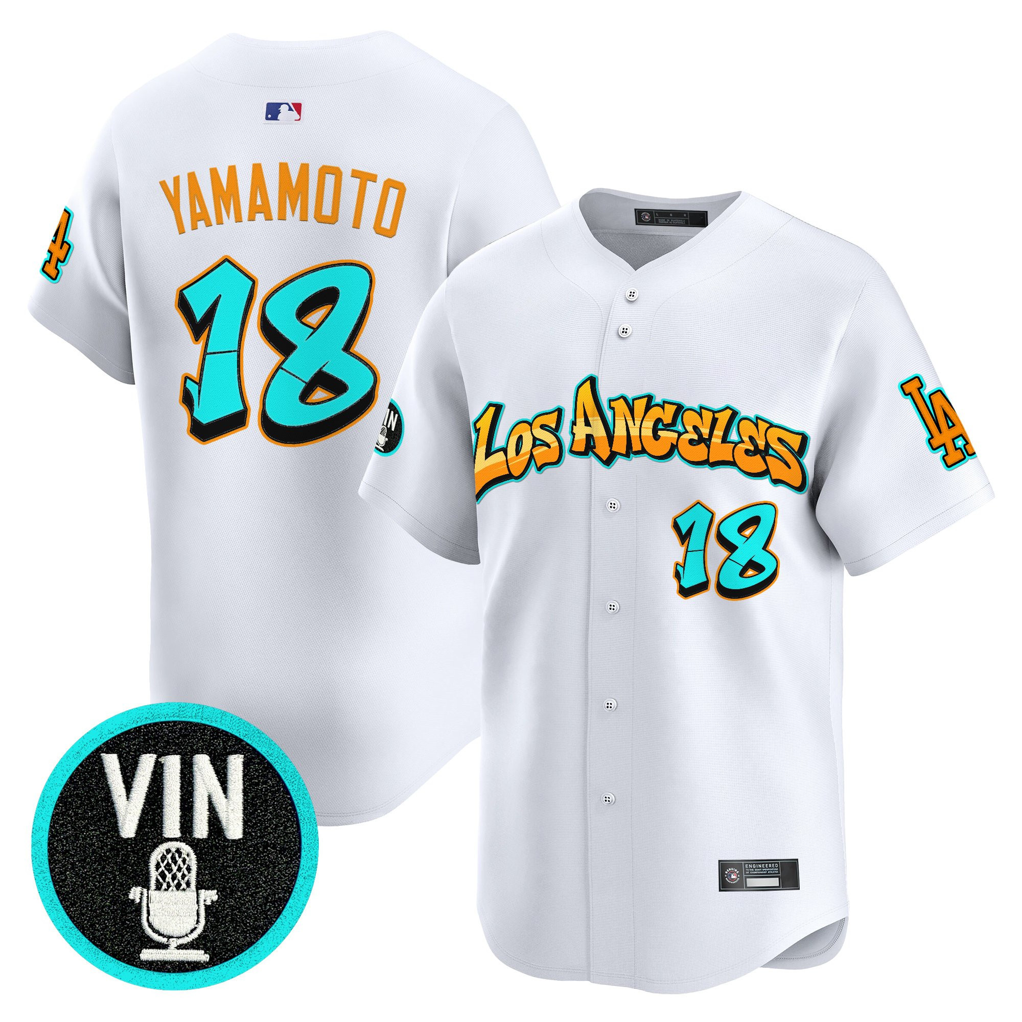 Yamamoto Men's Los Angeles Dodgers Graffiti Street Style Edition Vapor Premier Limited White Jersey - All Stitched