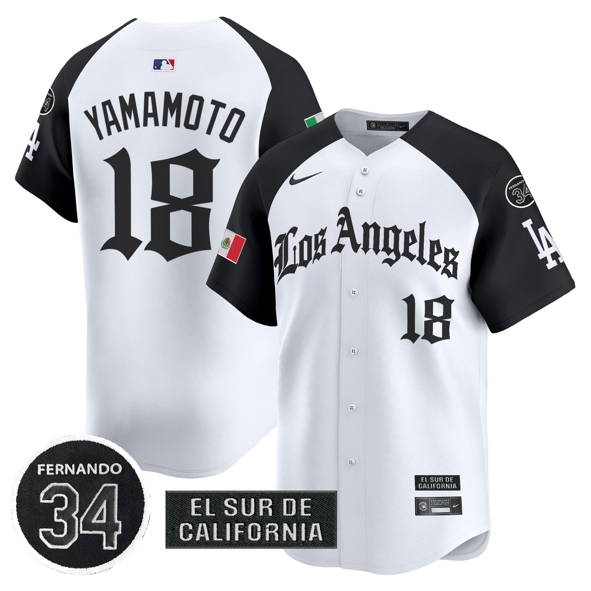 Yamamoto Men's Los Angeles Dodgers Mexico 2025 LA Gothic Style Vapor Premier Limited Alternate Jersey - All Stitched