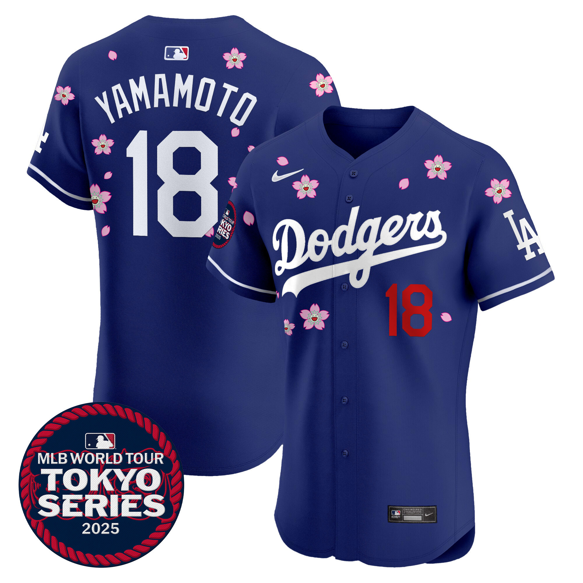 Yamamoto Men's Los Angeles Dodgers Tokyo Series 2025 Vapor Premier Elite Royal Jersey - Stitched