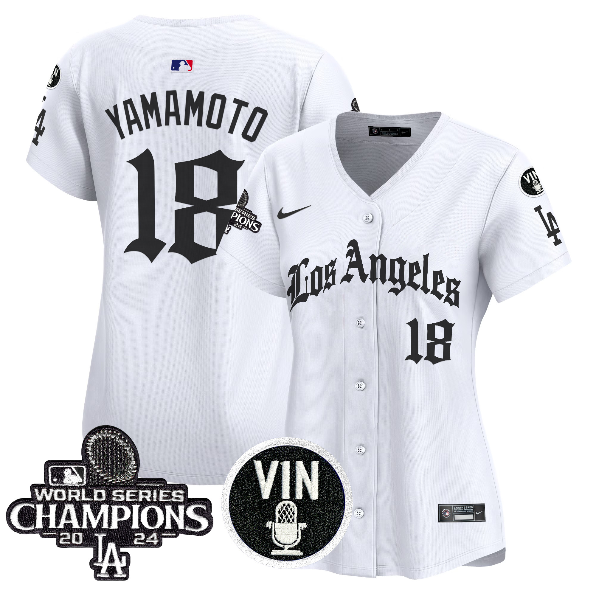Yamamoto Women's Los Angeles Dodgers 2025 LA Gothic Style Vapor Premier Limited White Jersey - All Stitched
