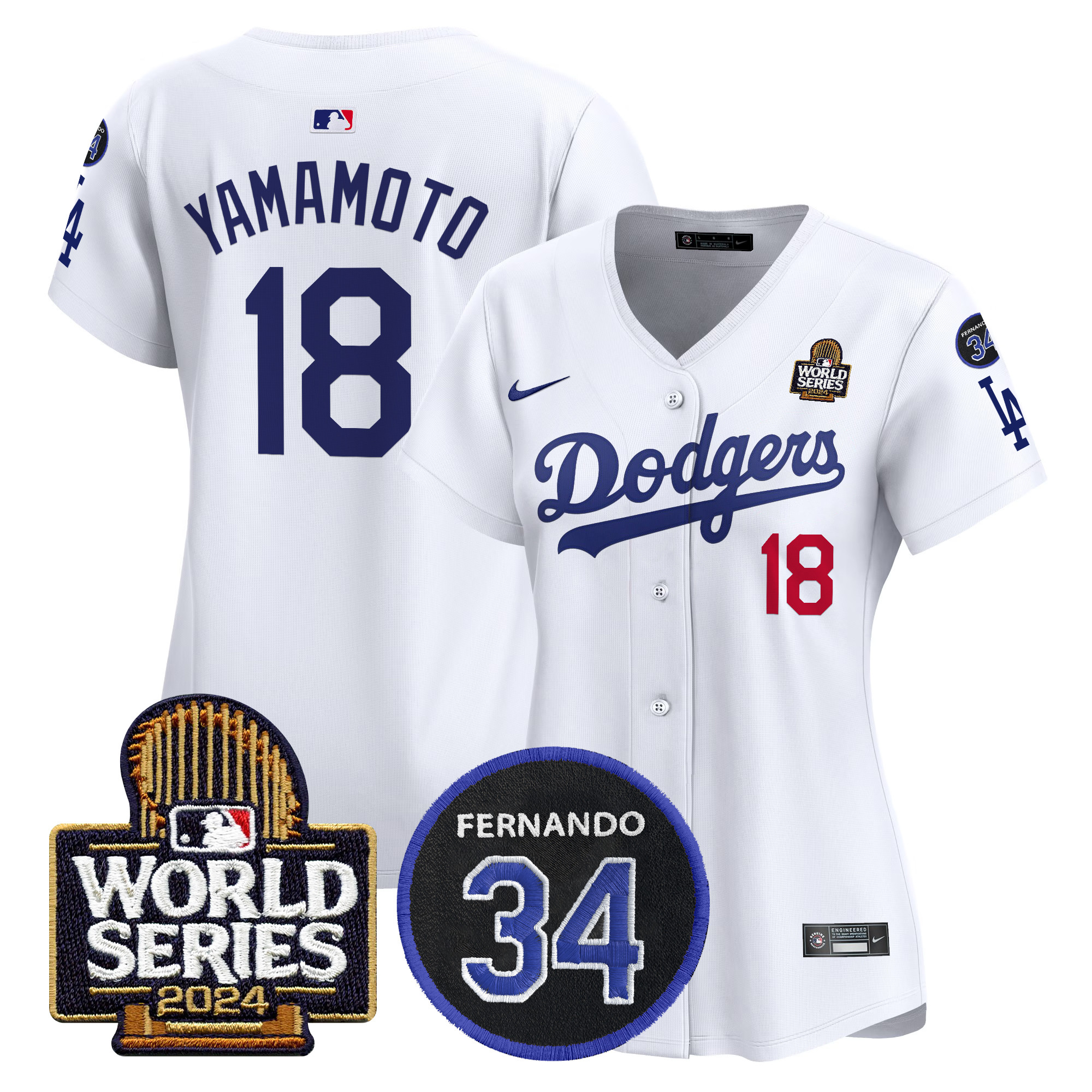 Yamamoto Women's Los Angeles Dodgers Fernando Memorial & 2024 World Series Patch Vapor Premier Limited White Jersey V2 - All Stitched