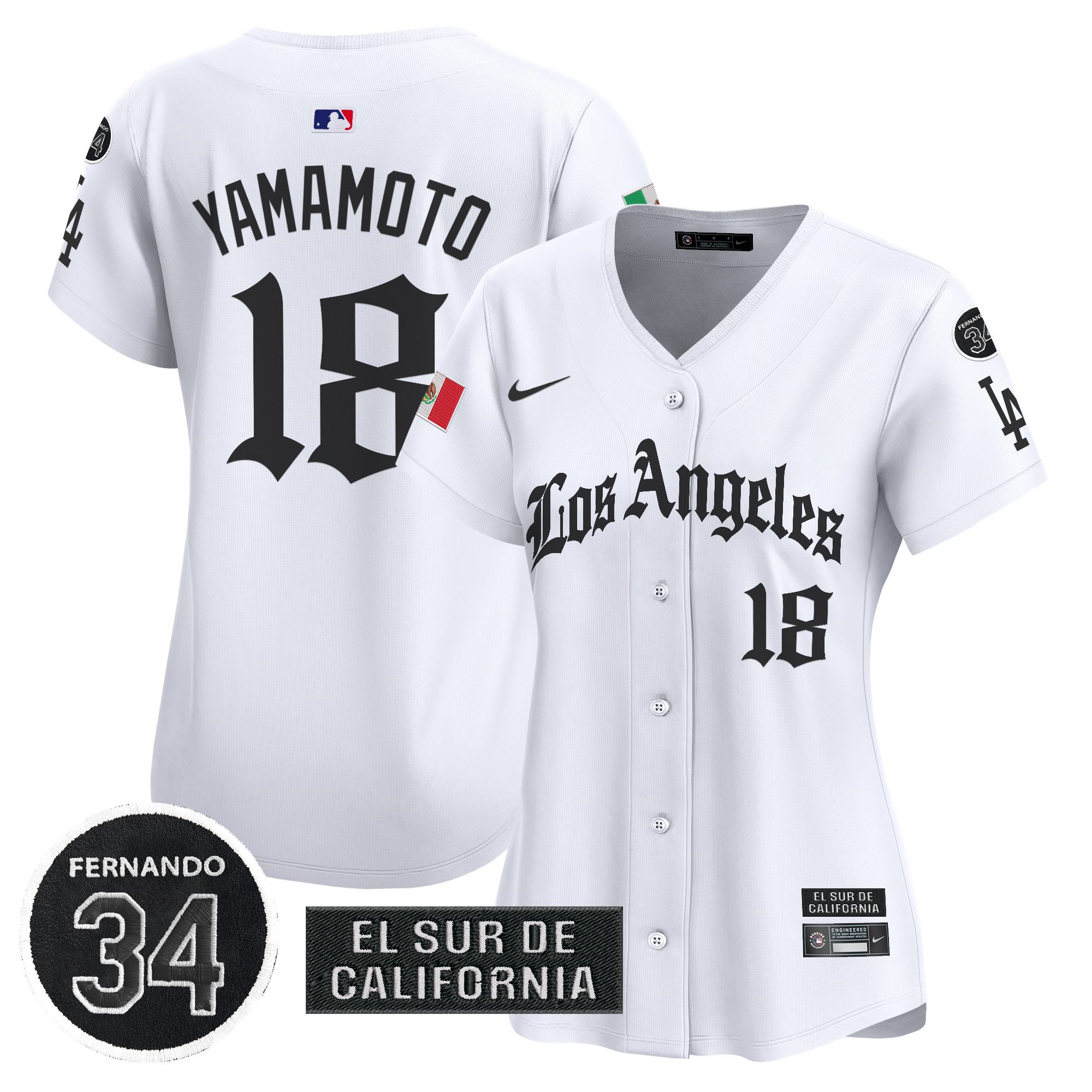 Yamamoto Women's Los Angeles Dodgers Mexico 2025 LA Gothic Style Vapor Premier Limited White Jersey - All Stitched