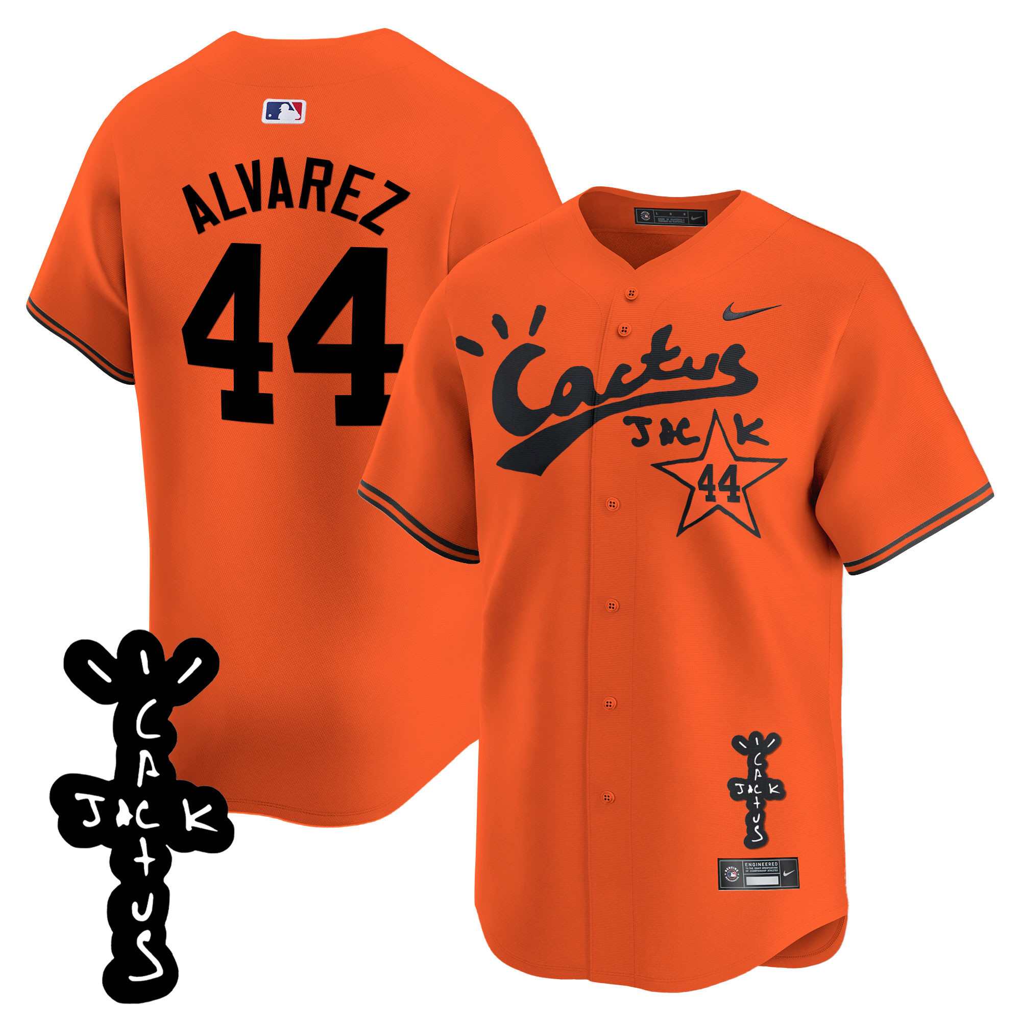 Yordan ÃƒÆ’Ã‚Âlvarez Men's Houston Astros Cactus Jack Patch Vapor Premier Limited Orange Jersey V2 - Stitched