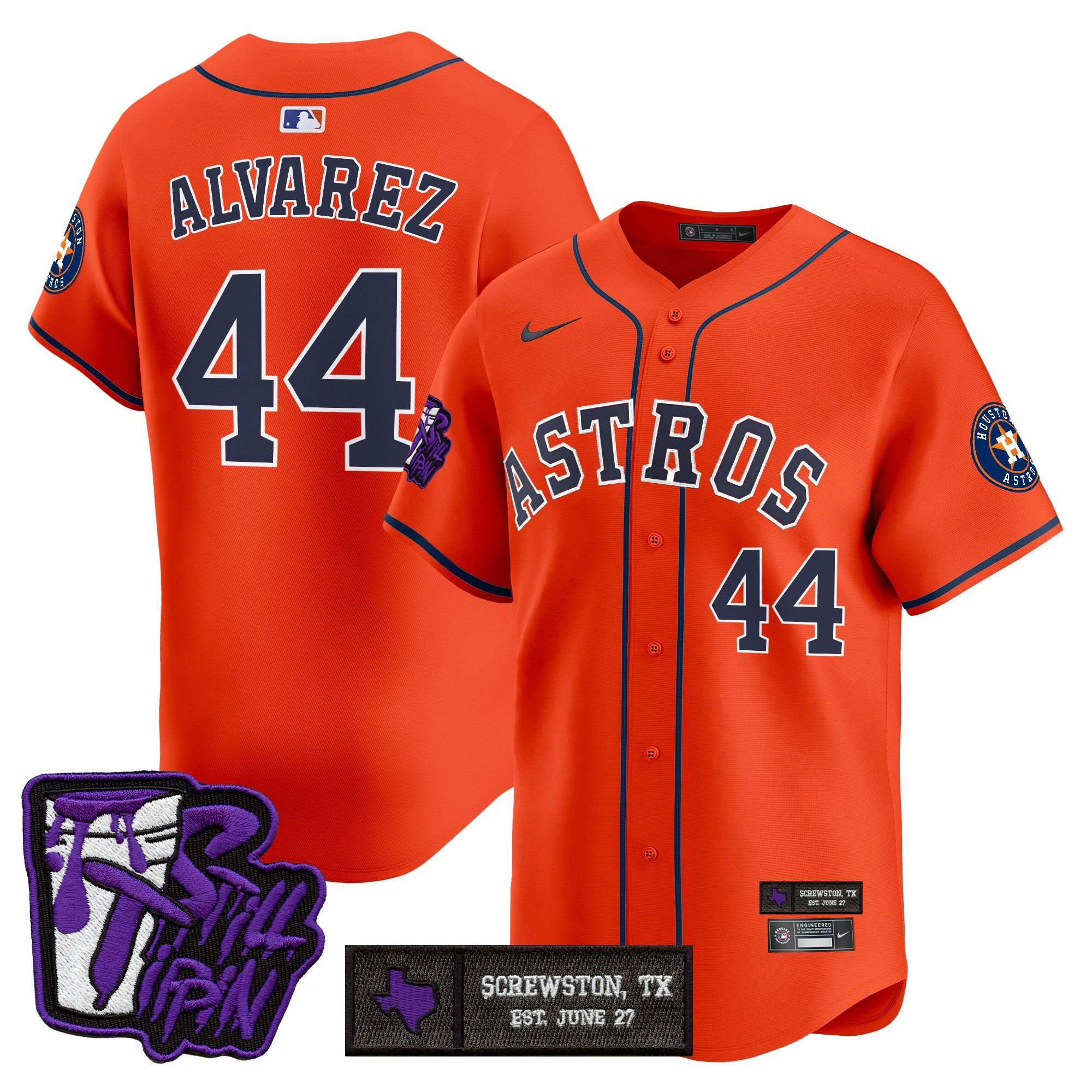 Yordan ÃƒÆ’Ã‚Âlvarez Men's Houston Astros DJ Screw Still Tippin Purple Patch Vapor Premier Limited Orange Jersey - Stitched