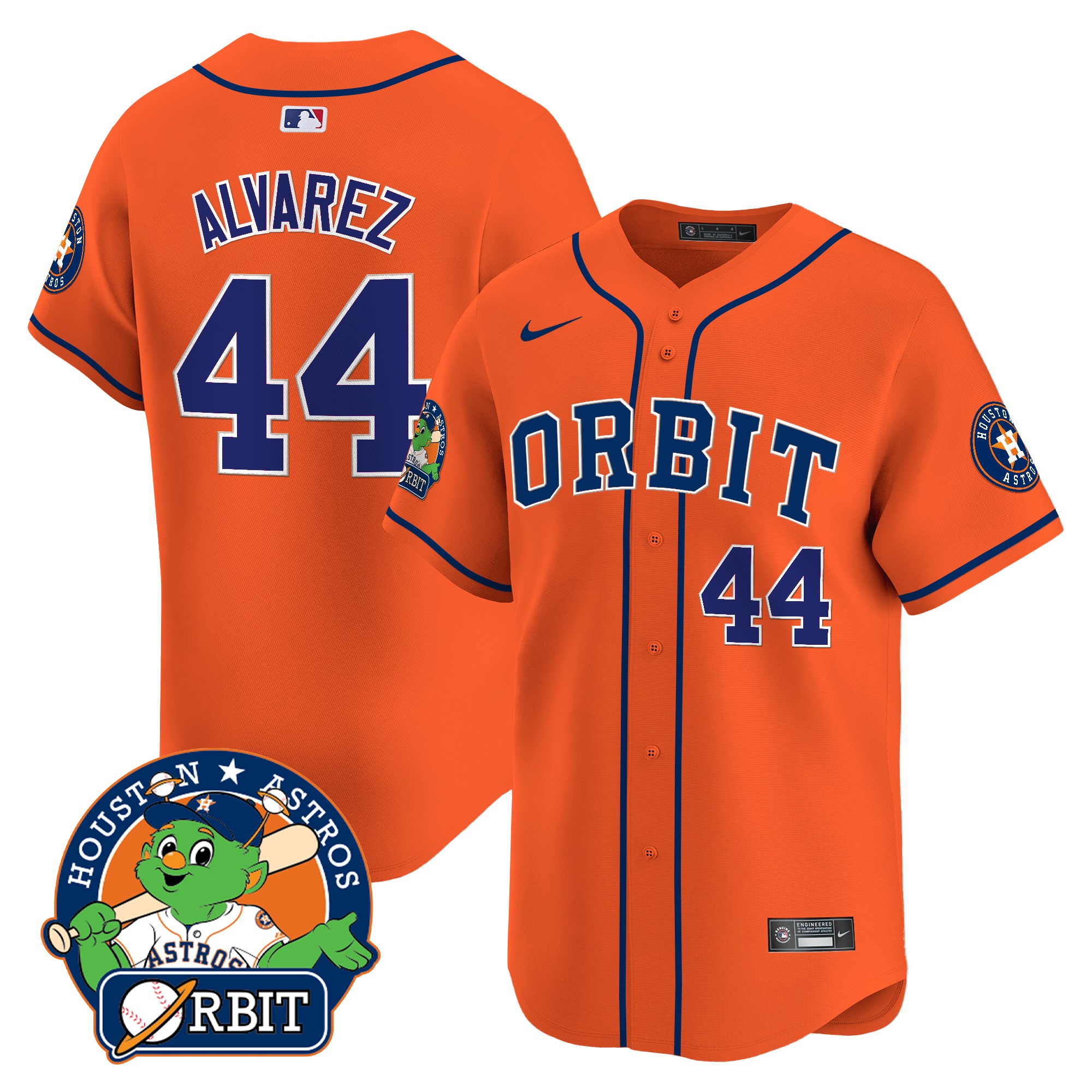 Yordan ÃƒÆ’Ã‚Âlvarez Men's Houston Astros Orbit Patch Vapor Premier Limited Orange Jersey - All Stitched